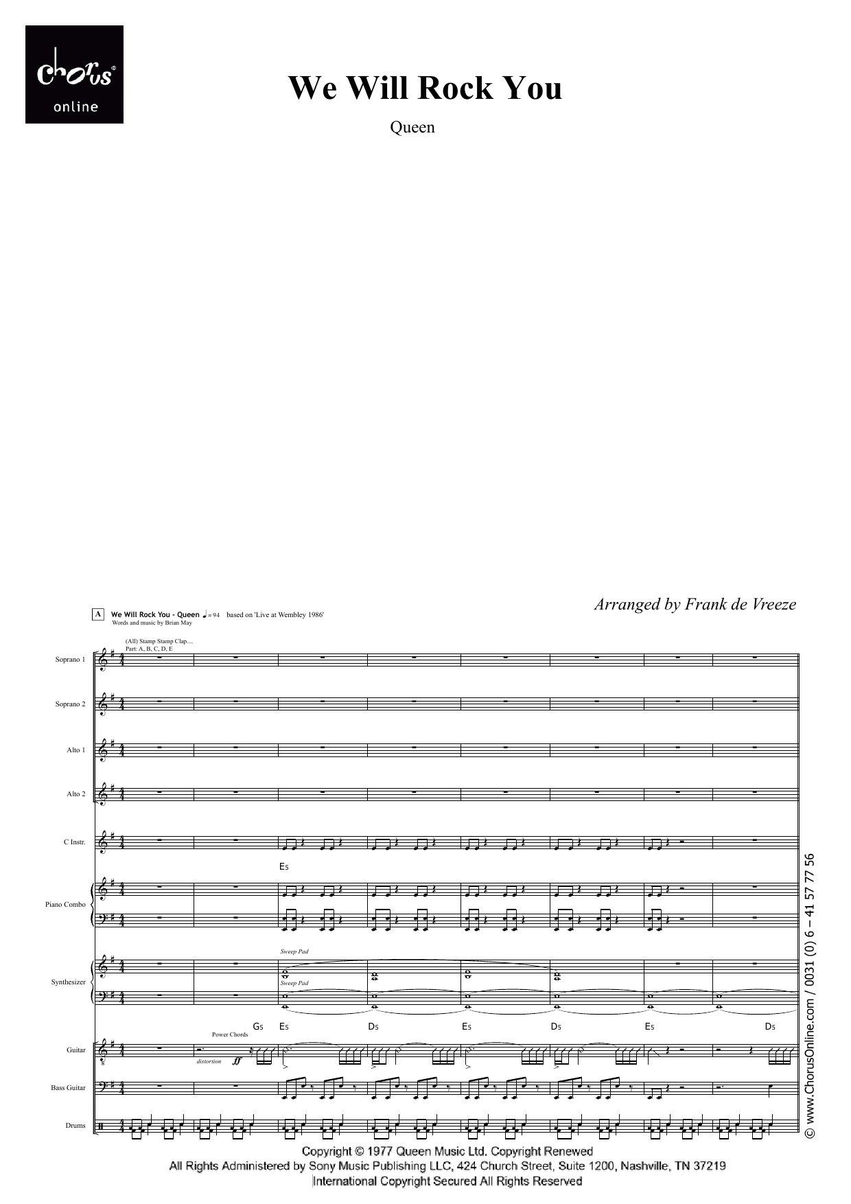 We Will Rock You (arr. Frank de Vreeze): SSAA Choral Octavo