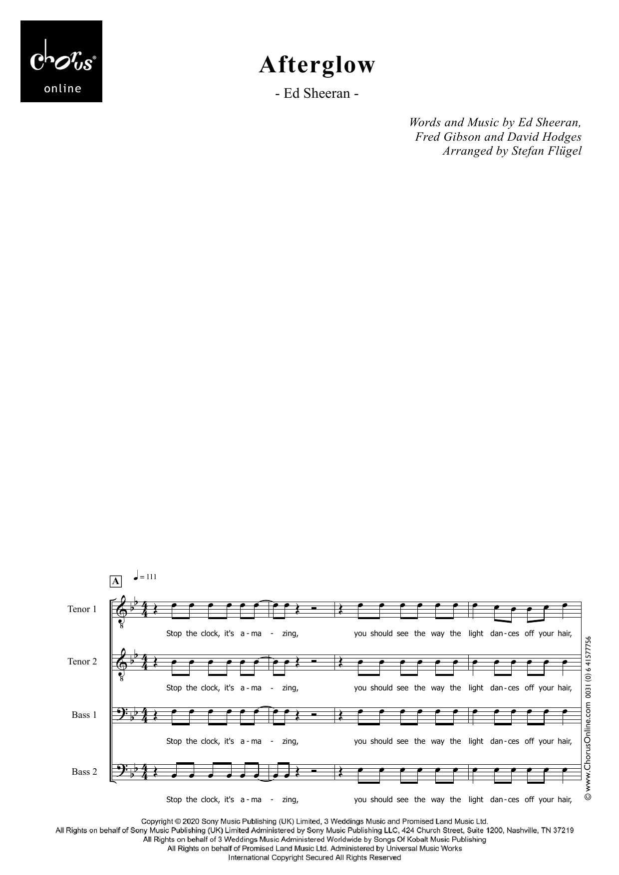 Afterglow (arr. Stefan Flugel): TTBB Choral Octavo