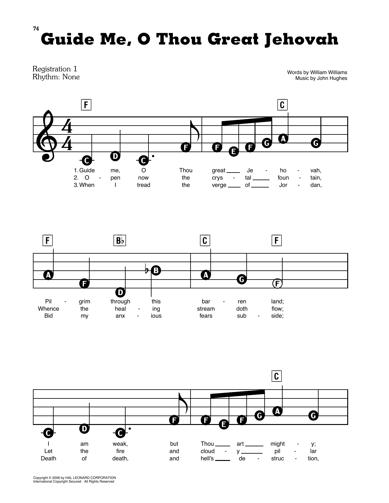 Guide Me O Thou Great Jehovah Sheet Music William Williams And John