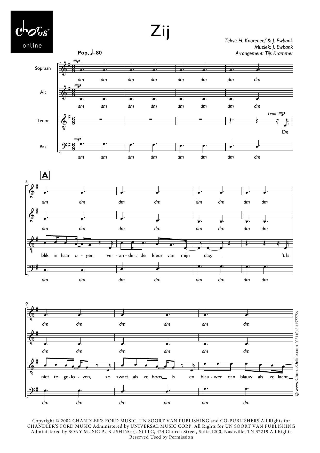 Zij (arr. Tijs Krammer): SATB Choral Octavo