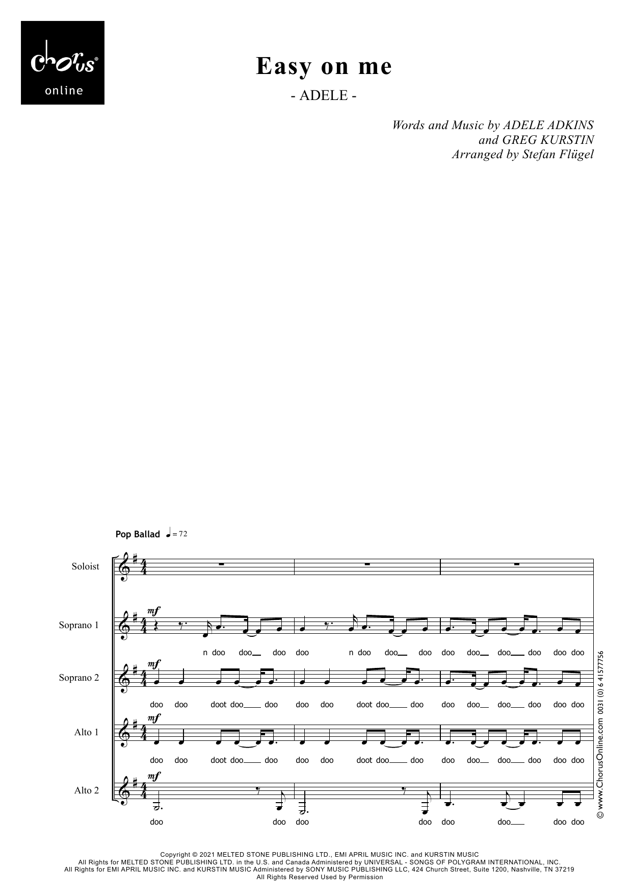 Easy On Me (arr. Stefan Flugel): SSAA Choral Octavo
