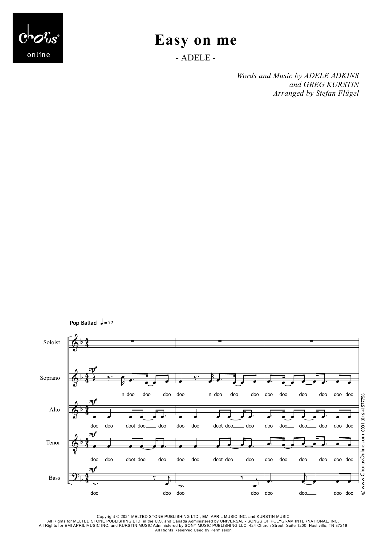 Easy On Me (arr. Stefan Flugel): SATB Choral Octavo