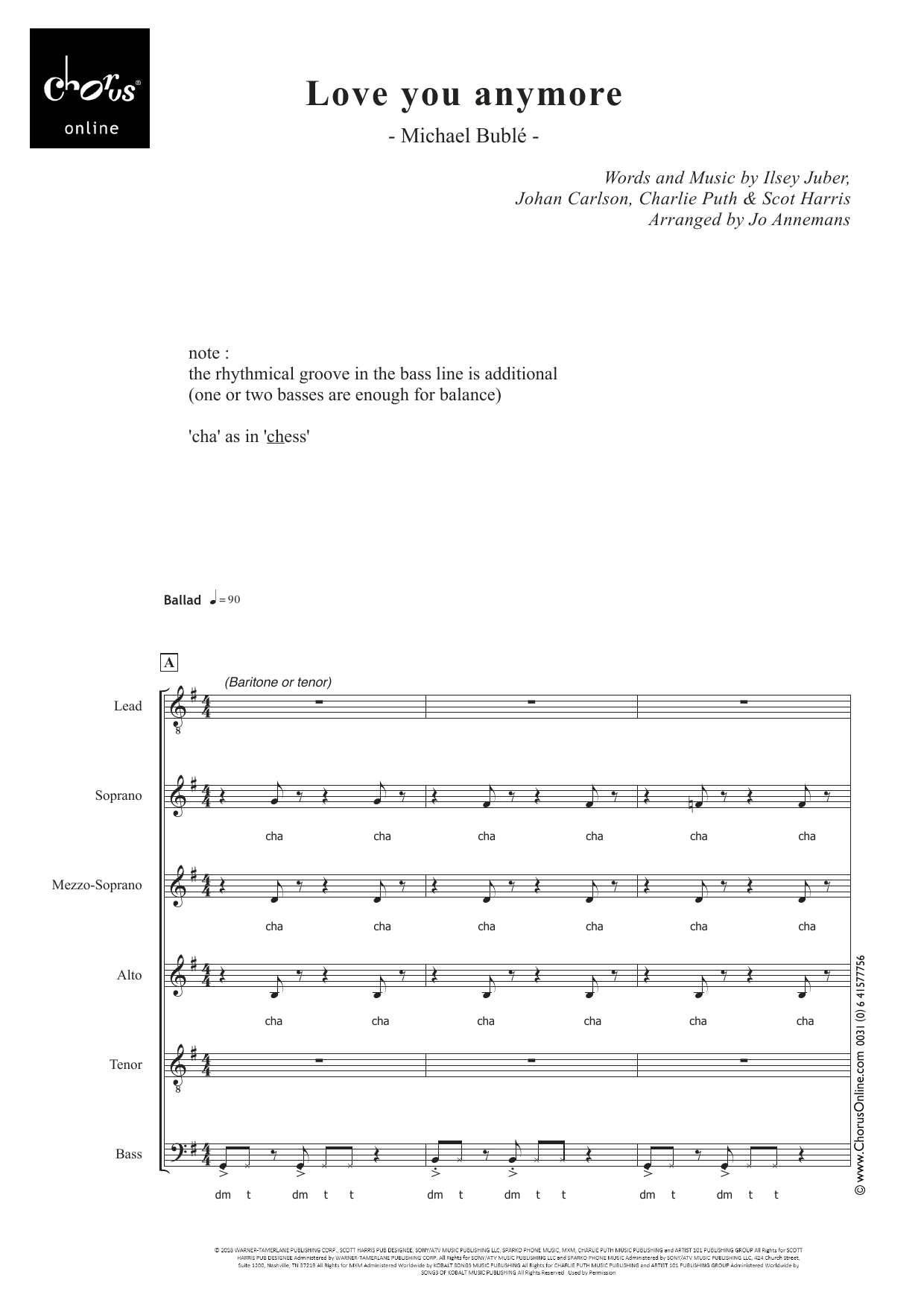 Love You Anymore (arr. Jo Annemans): SATB Choral Octavo