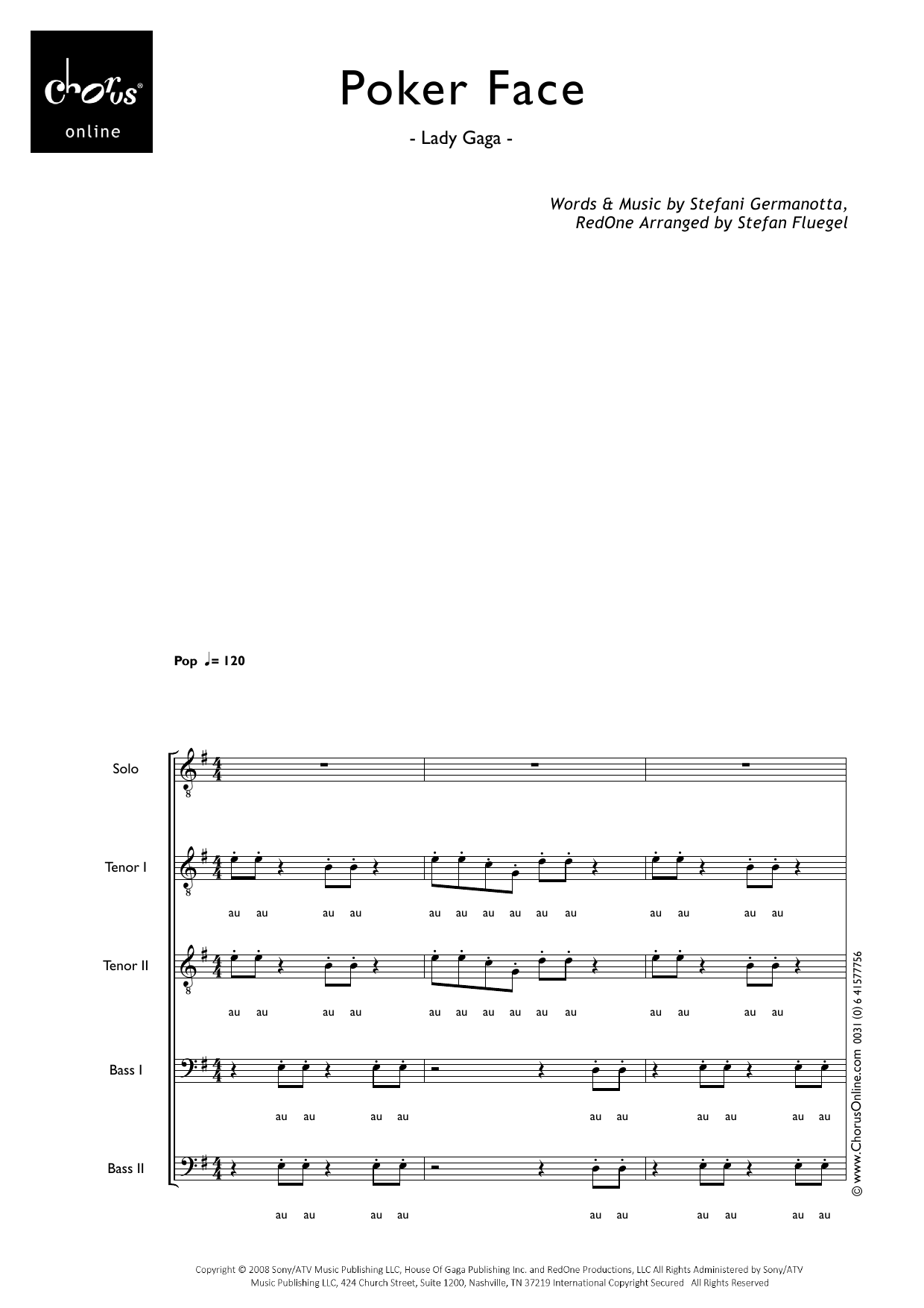 Poker Face (arr. Stefan Flugel): SAB Choral Octavo