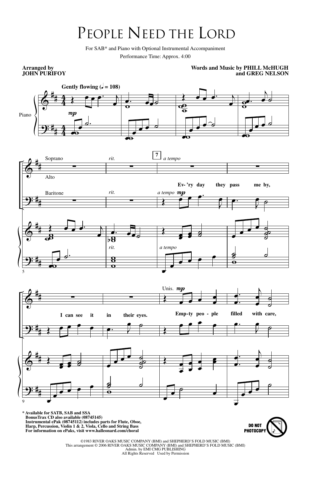 People Need The Lord (arr. John Purifoy): SAB Choral Octavo