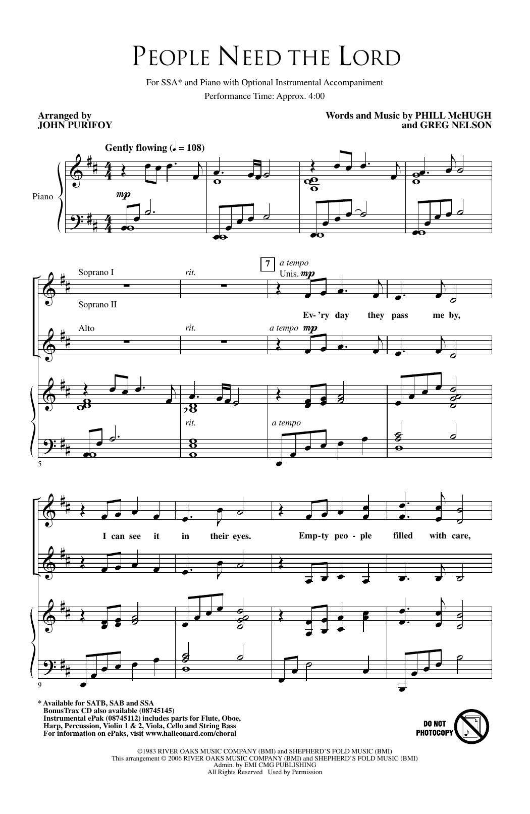 People Need The Lord (arr. John Purifoy): SSA Choral Octavo