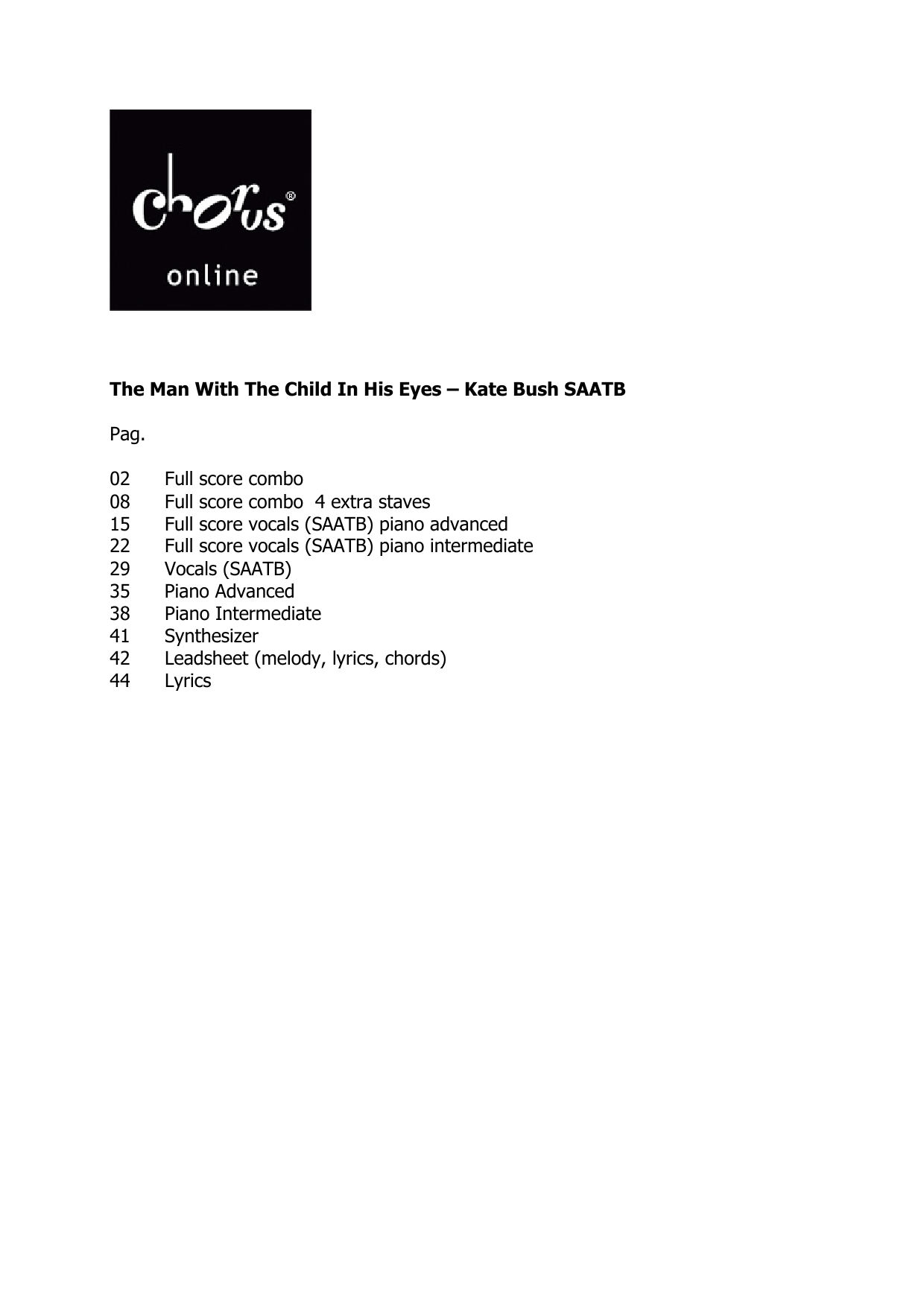 The Man With The Child In His Eyes (arr. Hans Kaldeway): SAATB Choral Octavo