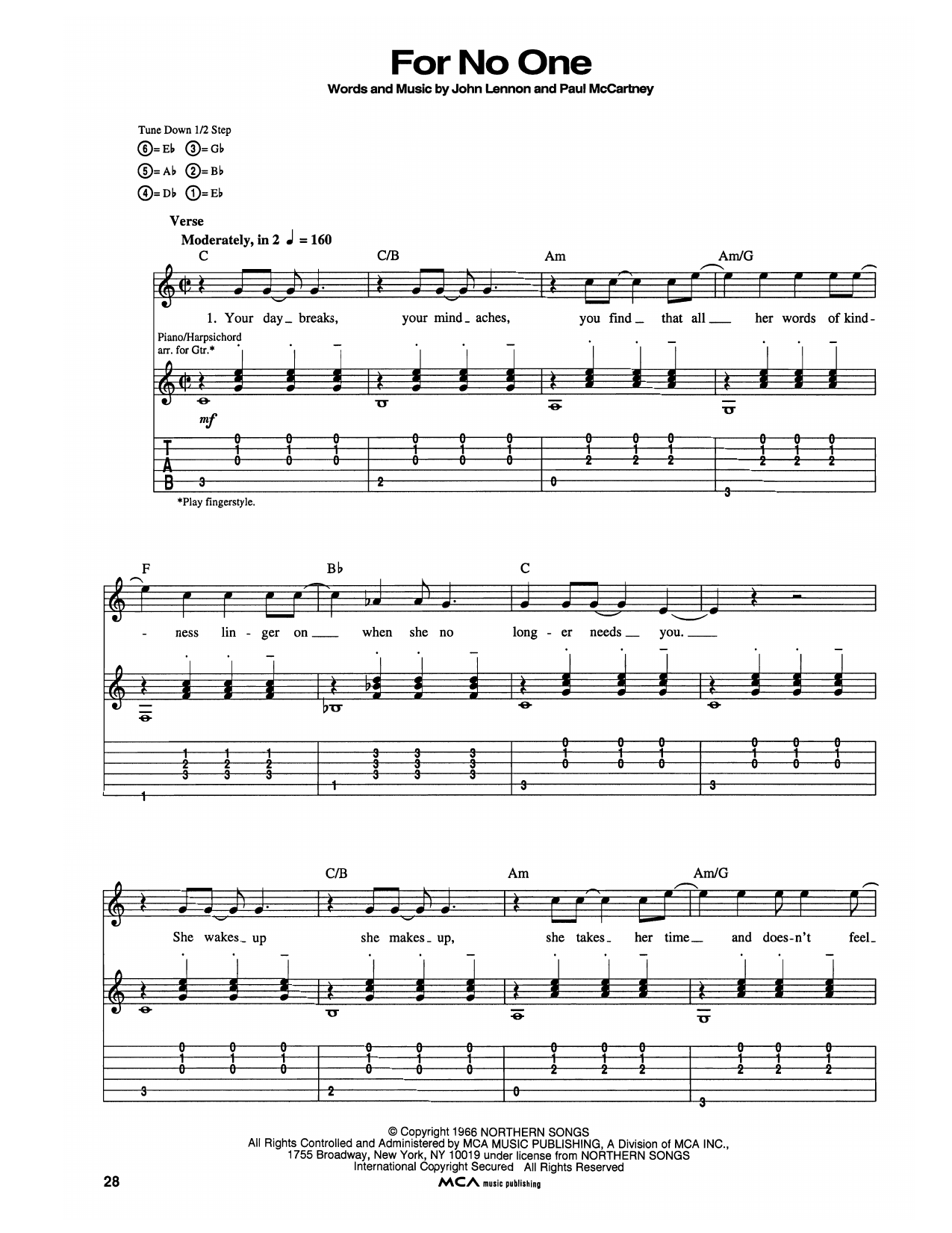 For No One: Guitar Tab