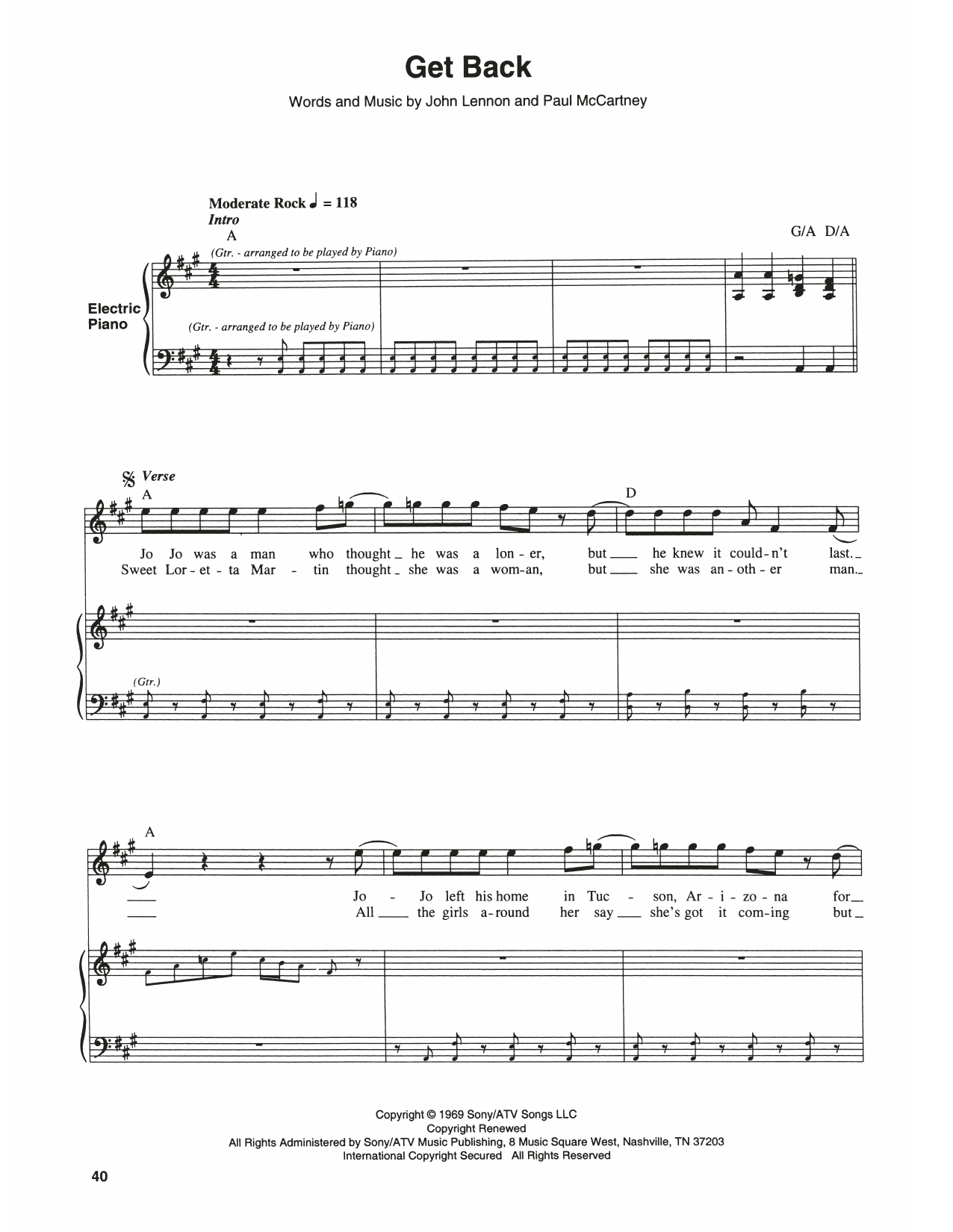 Get Back by The Beatles Sheet Music for Keyboard Transcription at Sheet ...