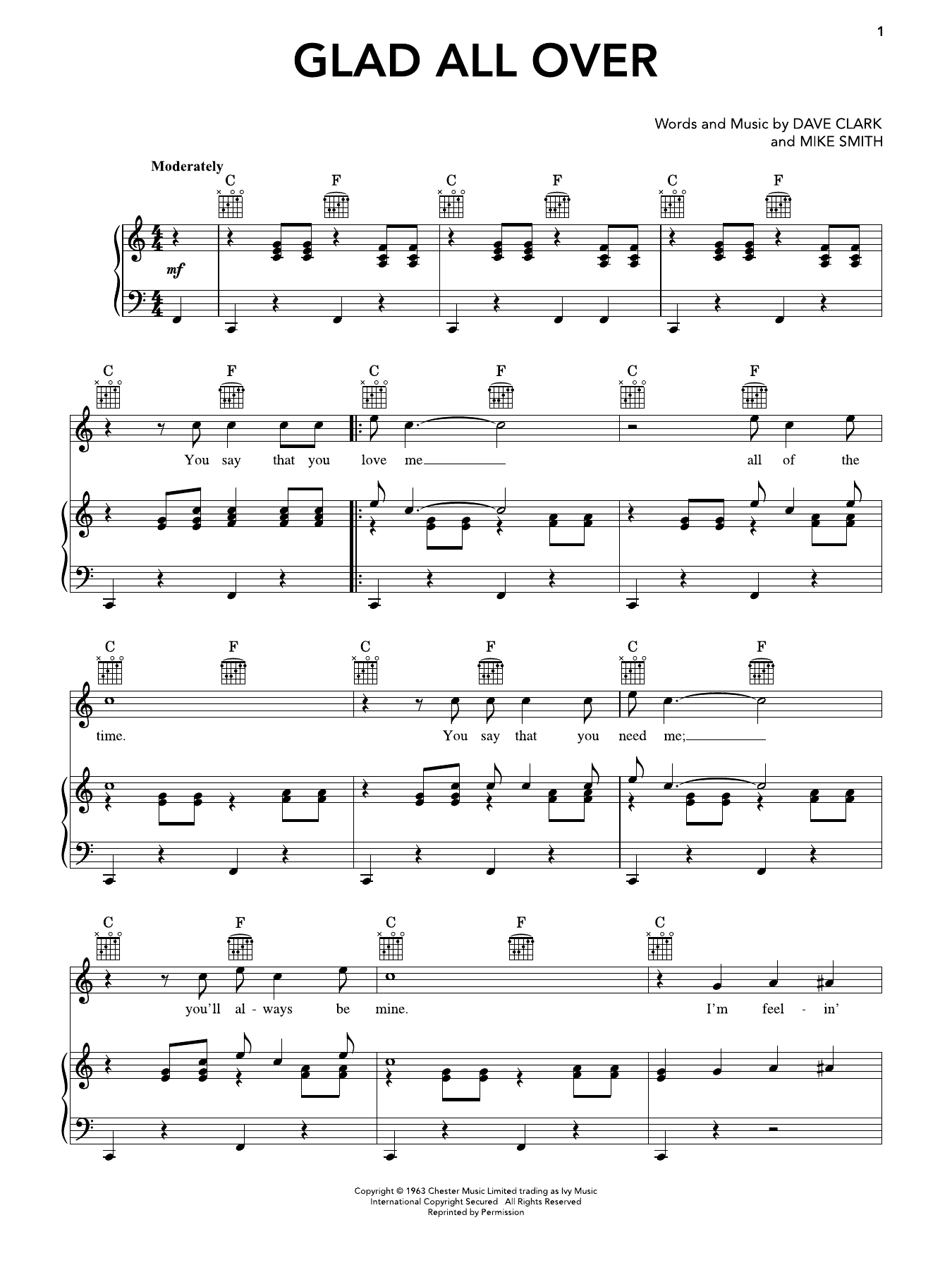 Glad All Over: Piano/Vocal/Guitar Sheet