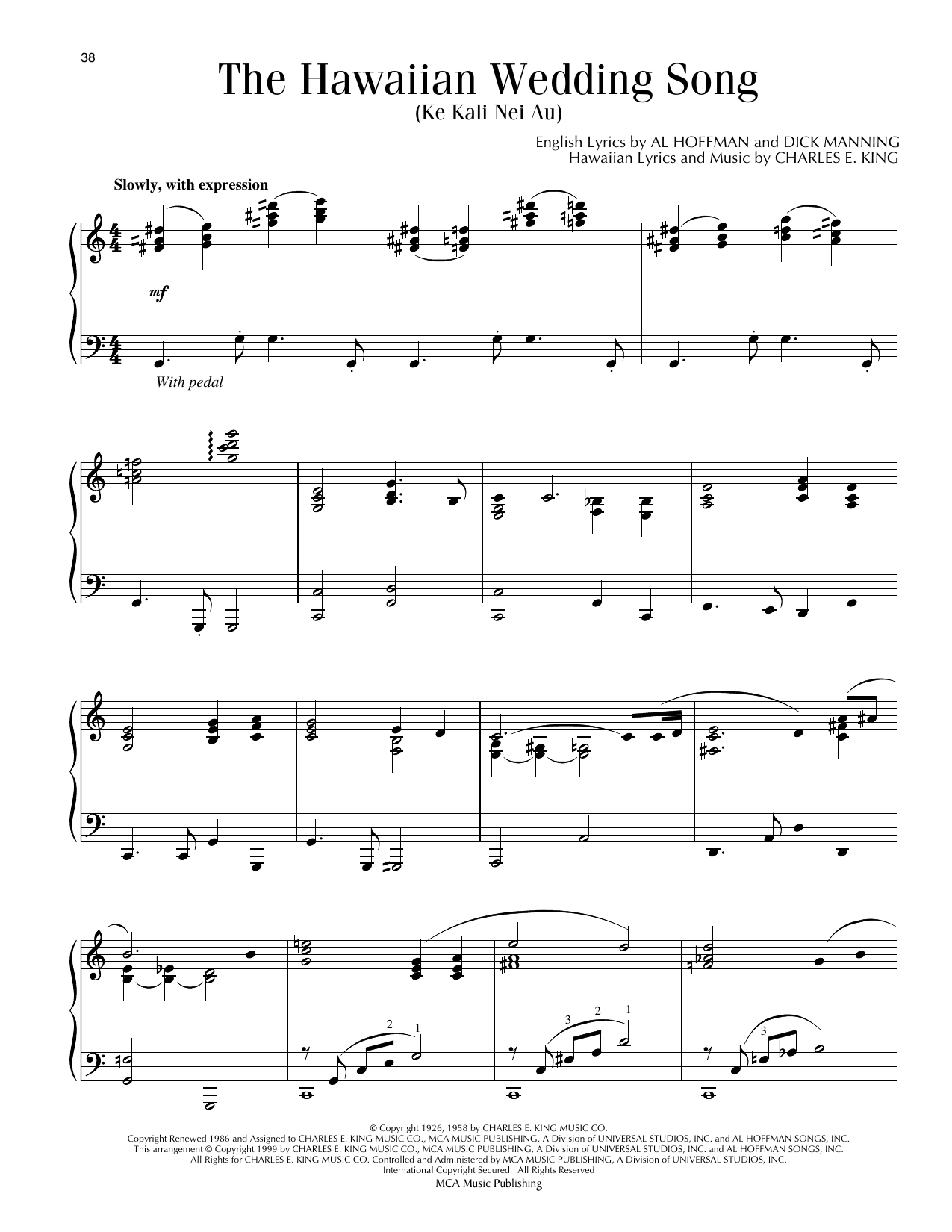 The Hawaiian Wedding Song (Ke Kali Nei Au): Piano Solo