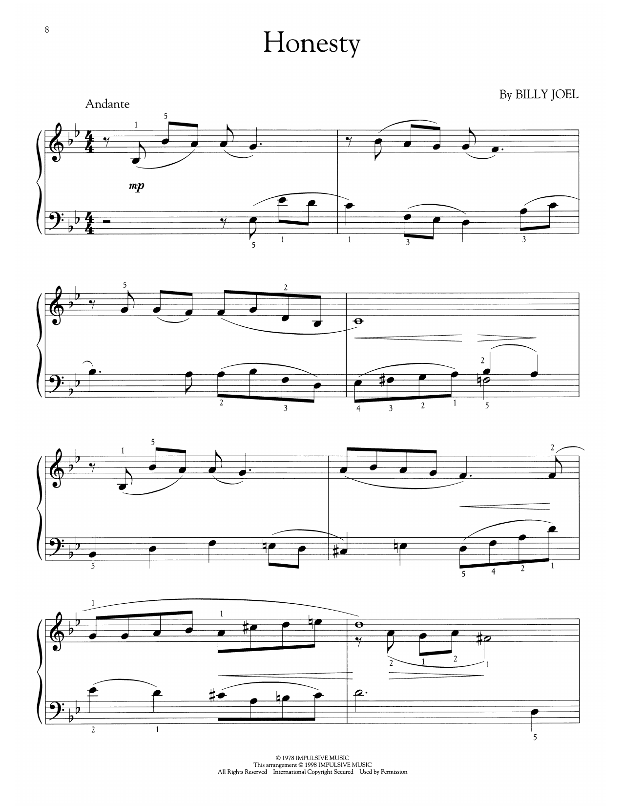 Honesty (arr. Phillip Keveren)