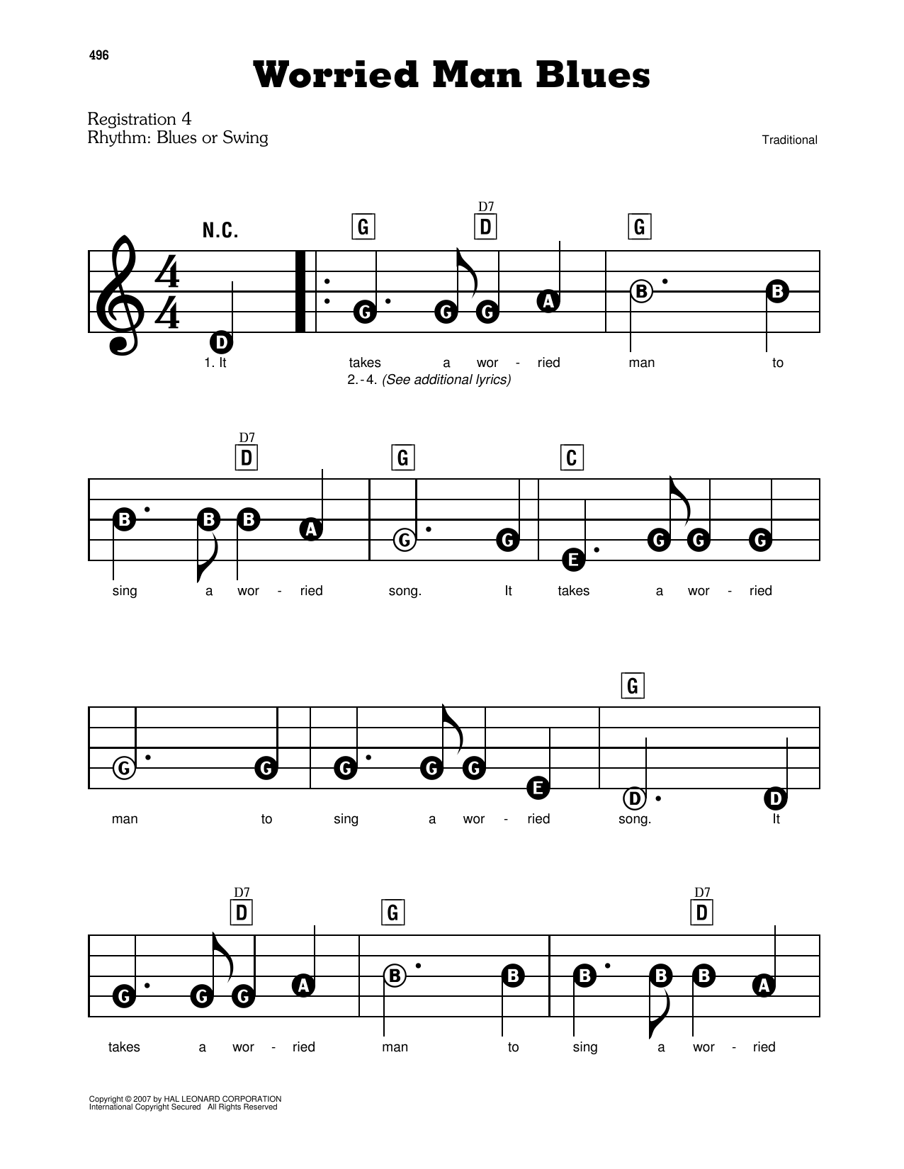 Worried Man Blues: E-Z Play Today