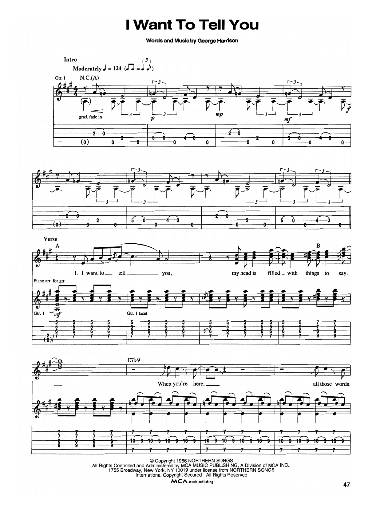 I Want To Tell You: Guitar Tab