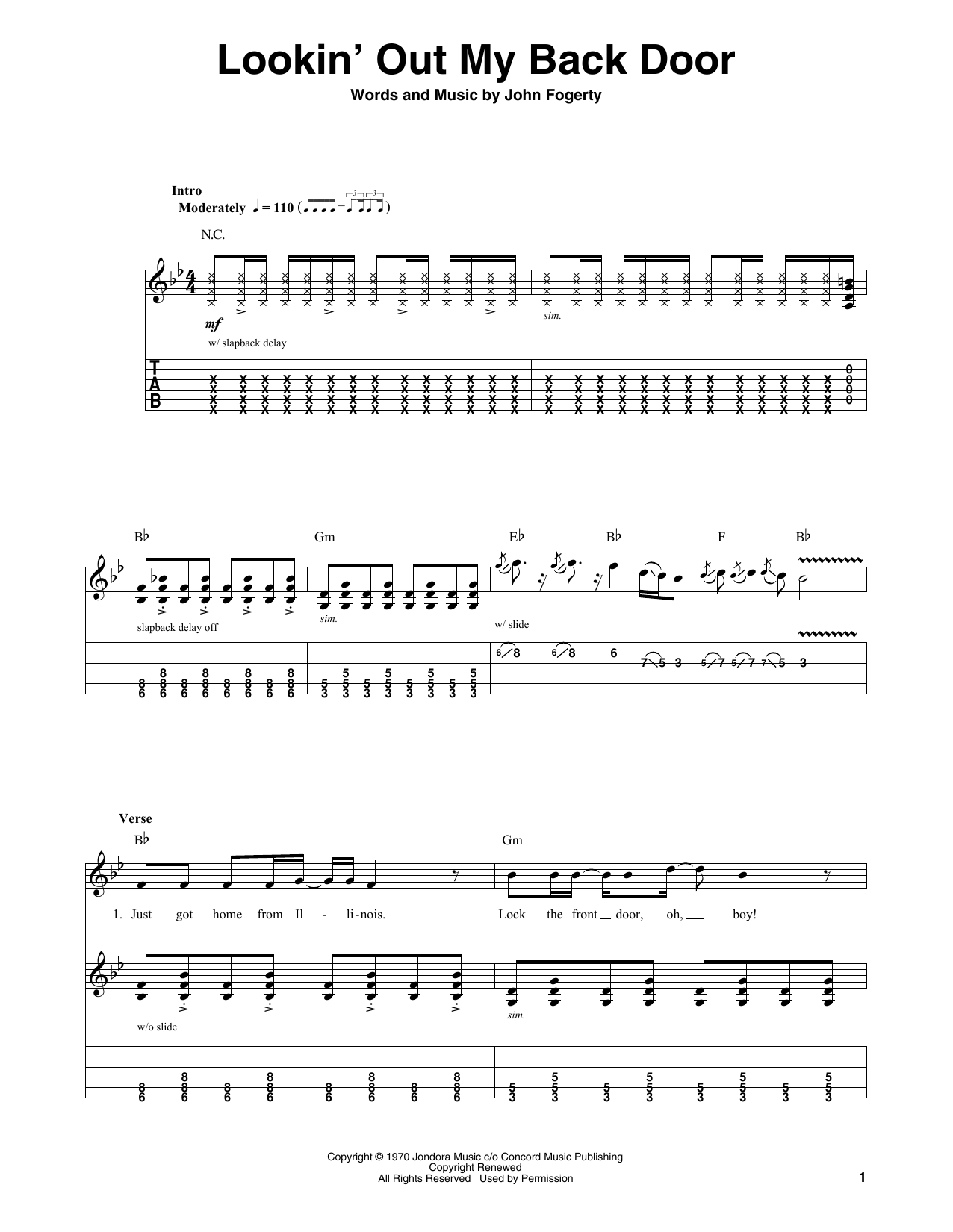 Lookin Out My Back Door By Creedence Clearwater Revival Sheet Music Lookin Out My Back Door By Creedence Clearwater Revival Sheet Music