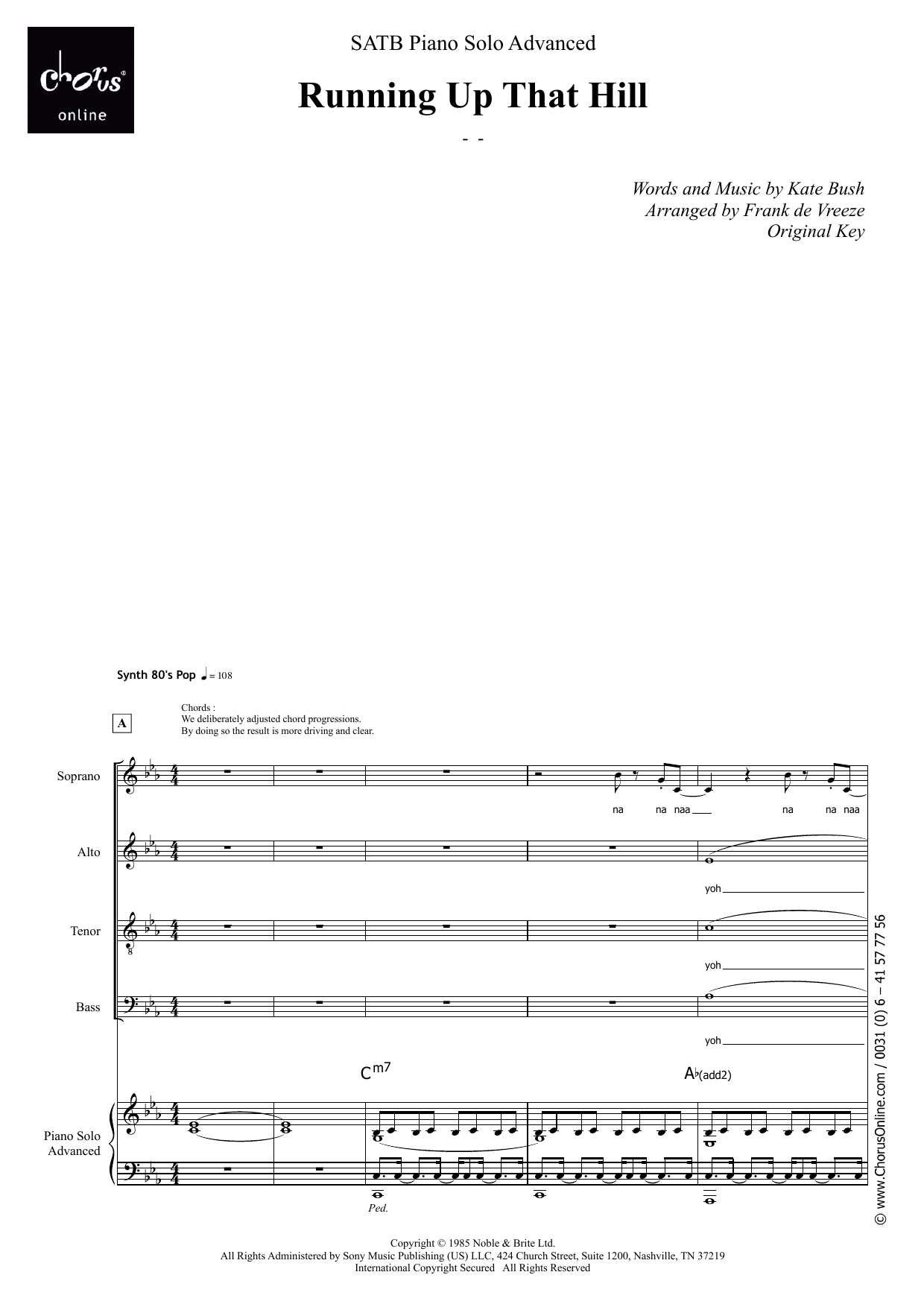 Running Up That Hill (arr. Frank de Vreeze): SATB Choral Octavo