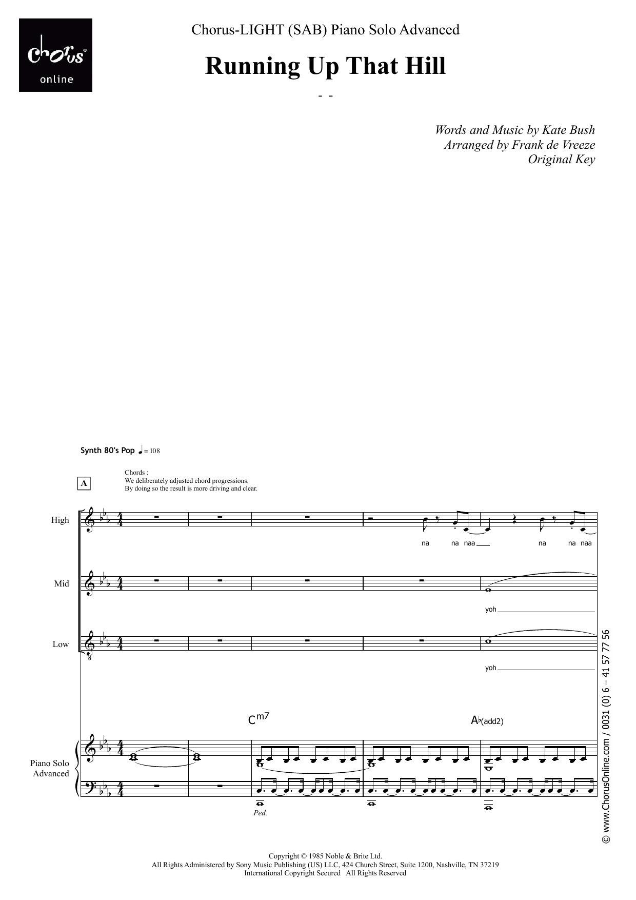 Running Up That Hill (arr. Frank de Vreeze): SAB Choral Octavo