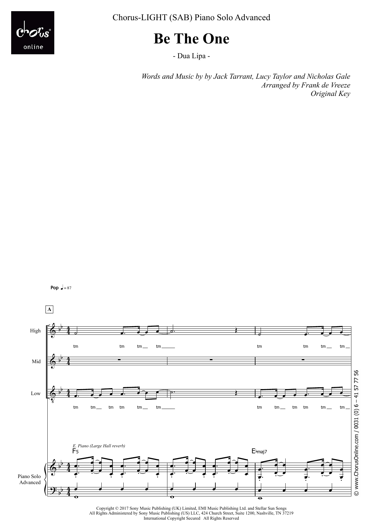 Be The One (arr. Frank de Vreeze): SAB Choral Octavo