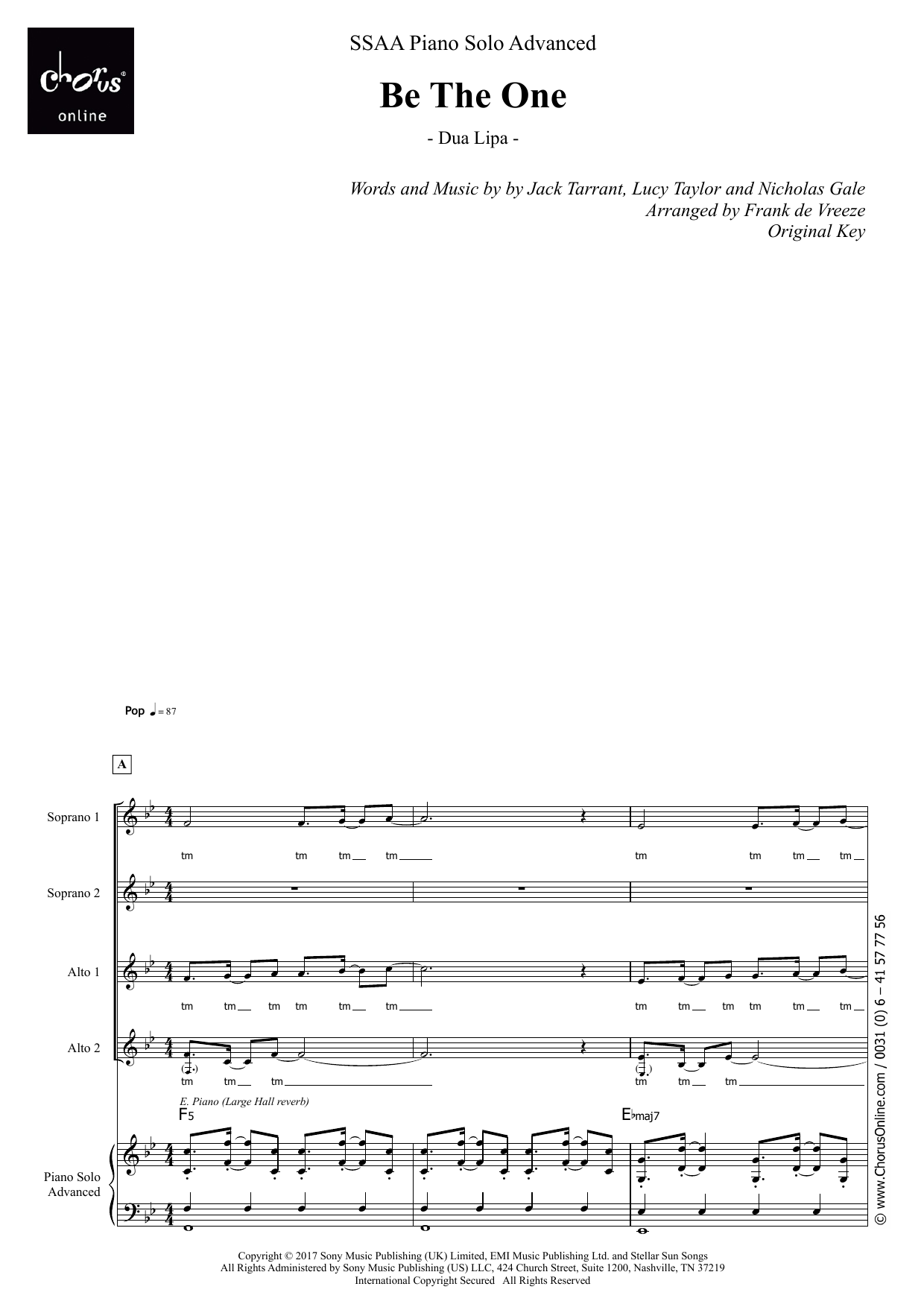 Be The One (arr. Frank de Vreeze): SSAA Choral Octavo