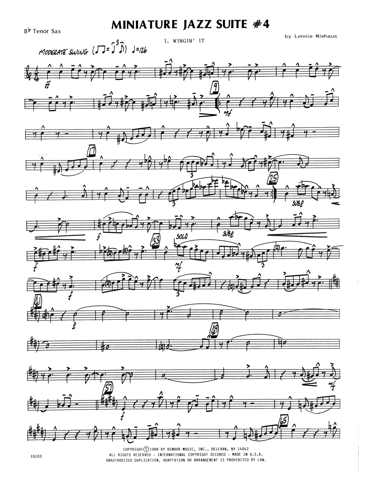 Miniature Jazz Suite #4 – Bb Tenor Saxophone Miniature Jazz Suite #4 – Bb Tenor Saxophone