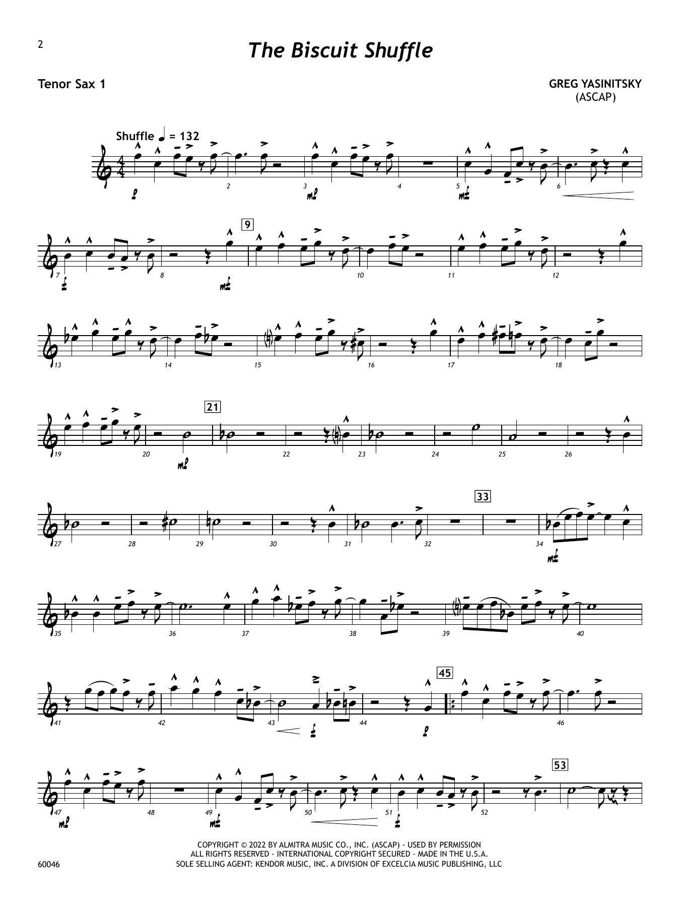 The Biscuit Shuffle Tenor Sax 1 Sheet Music Greg Yasinitsky Jazz