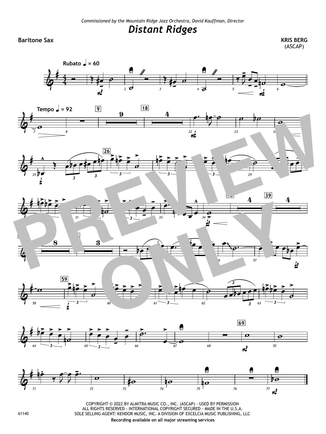 Distant Ridges Bari Sax Sheet Music Kris Berg Jazz Ensemble