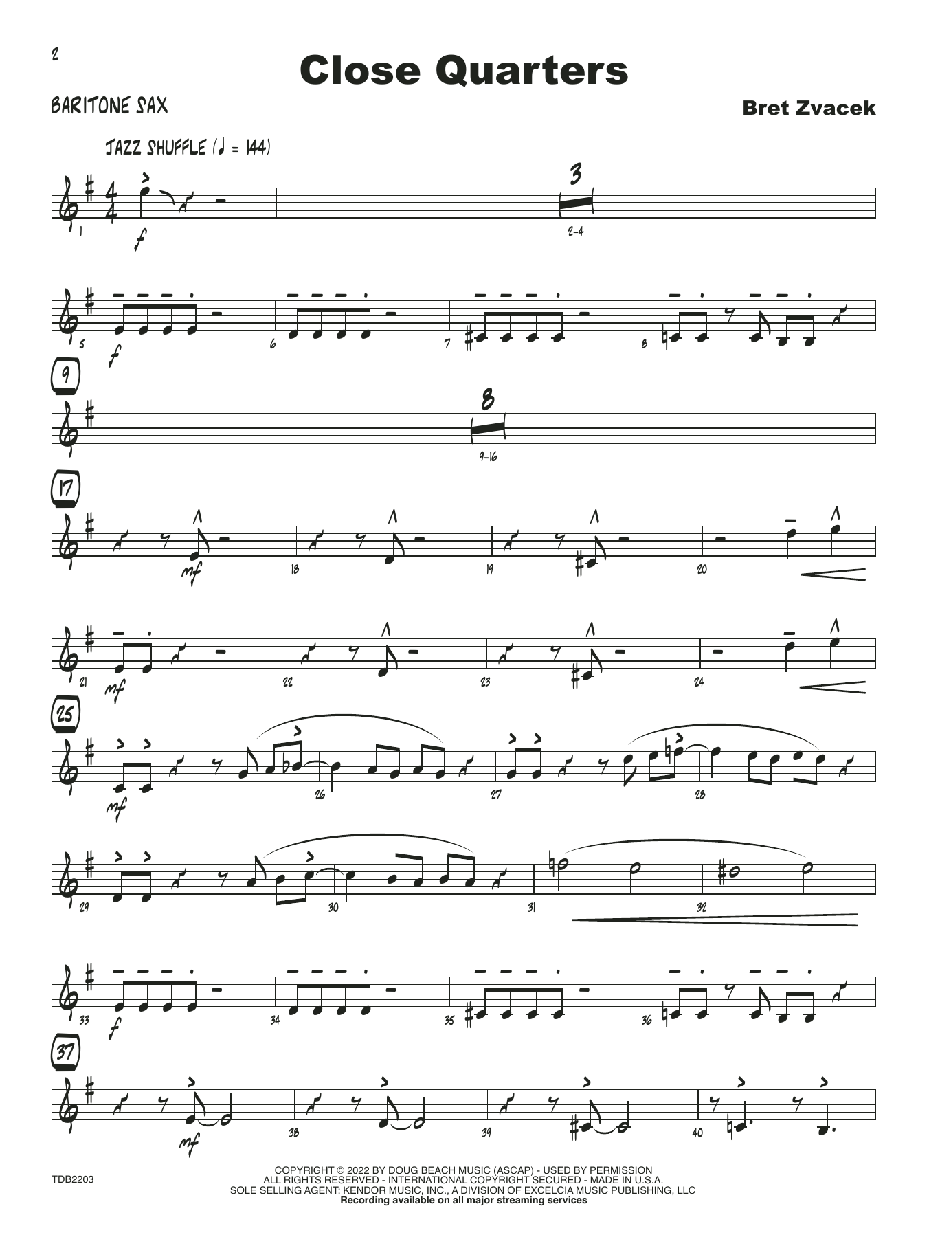 Close Quarters Bari Sax Sheet Music Bret Zvacek Jazz Ensemble