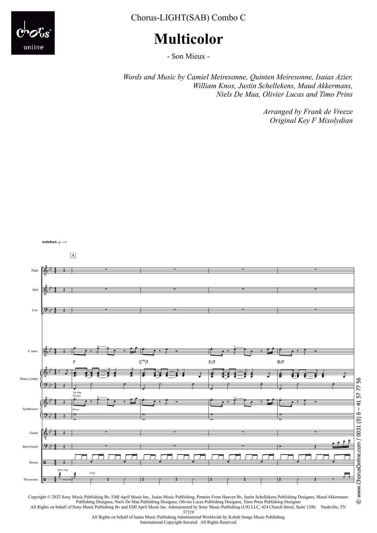 Multicolor (arr. Frank de Vreeze) Sheet