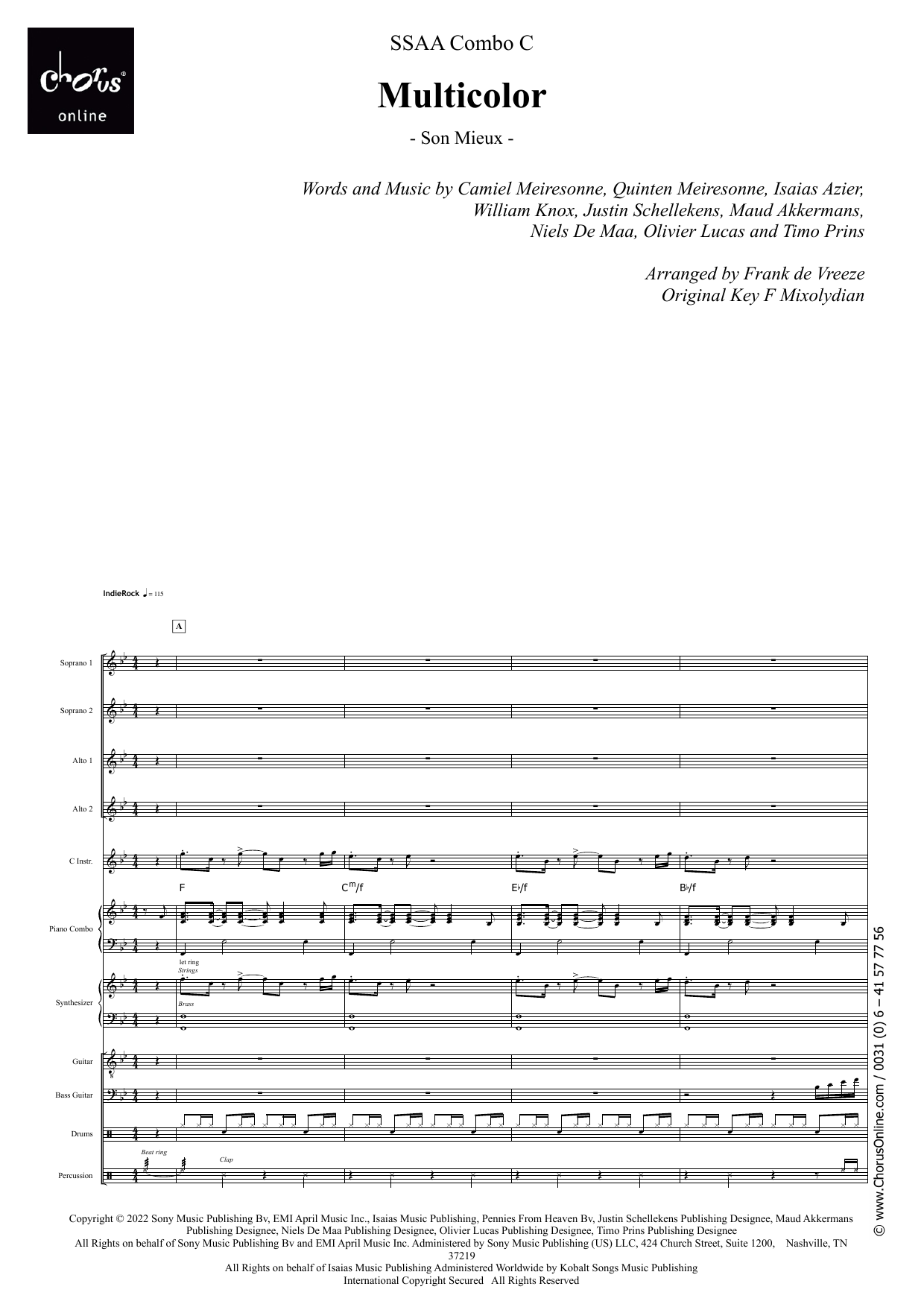 Multicolor (arr. Frank de Vreeze): SSAA Choral Octavo