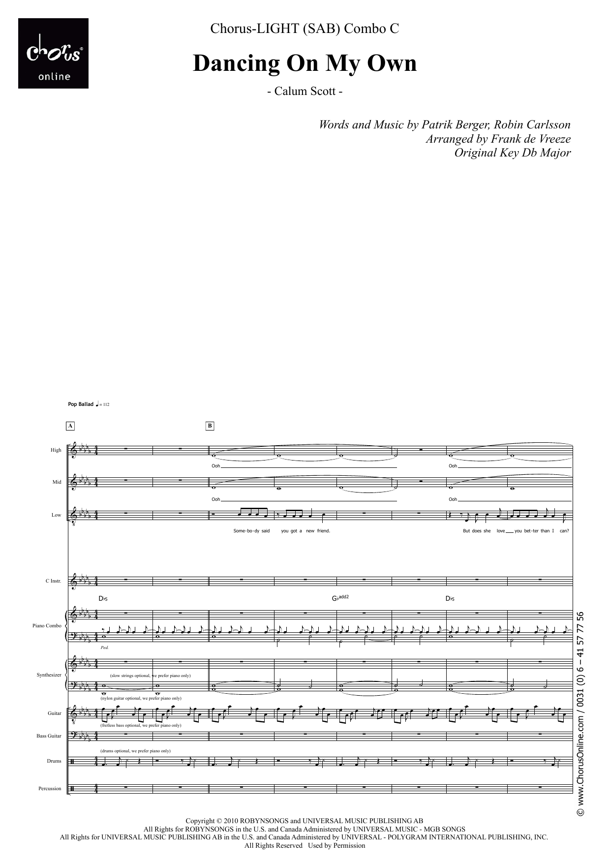 Dancing On My Own (arr. Frank de Vreeze): SAB Choral Octavo