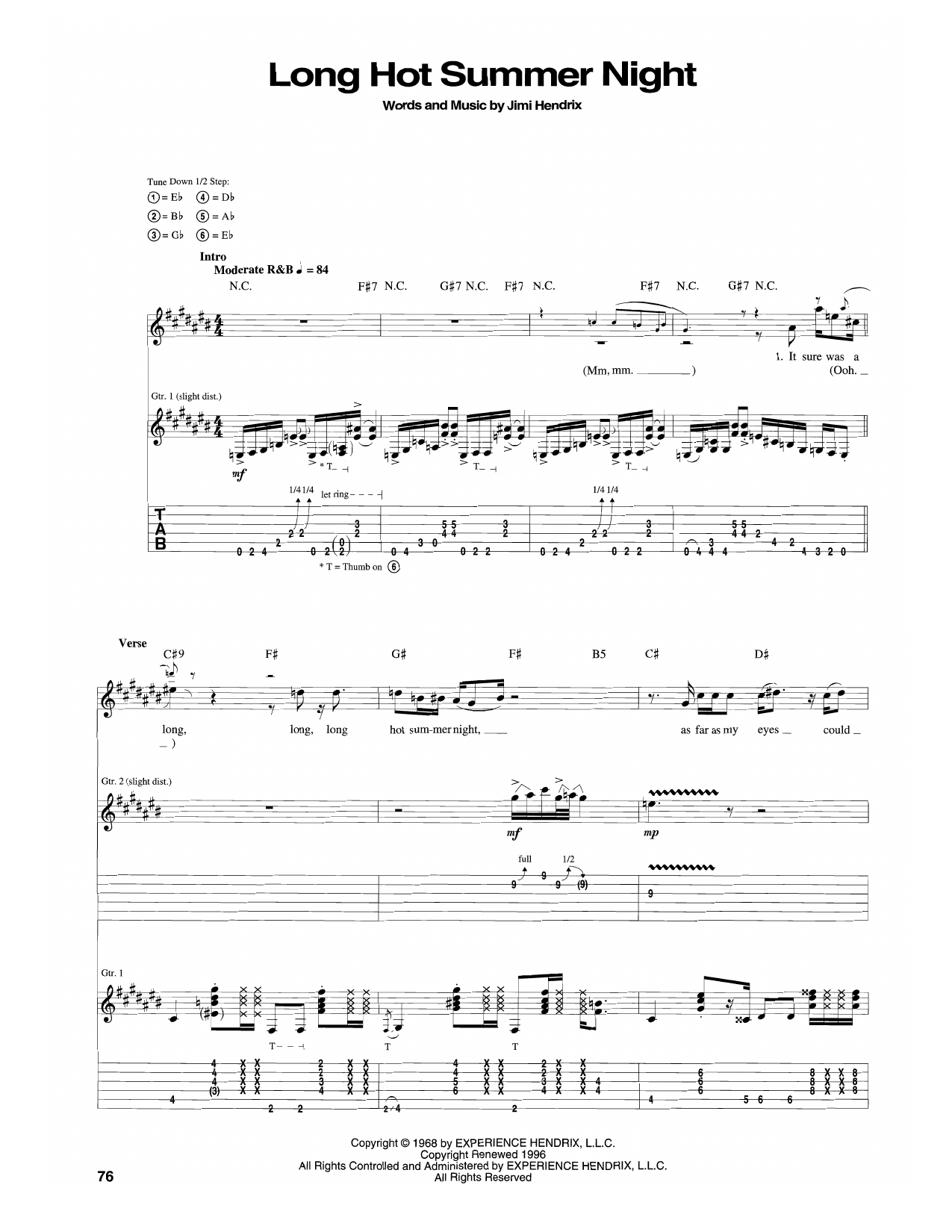 Long Hot Summer Night: Guitar Tab