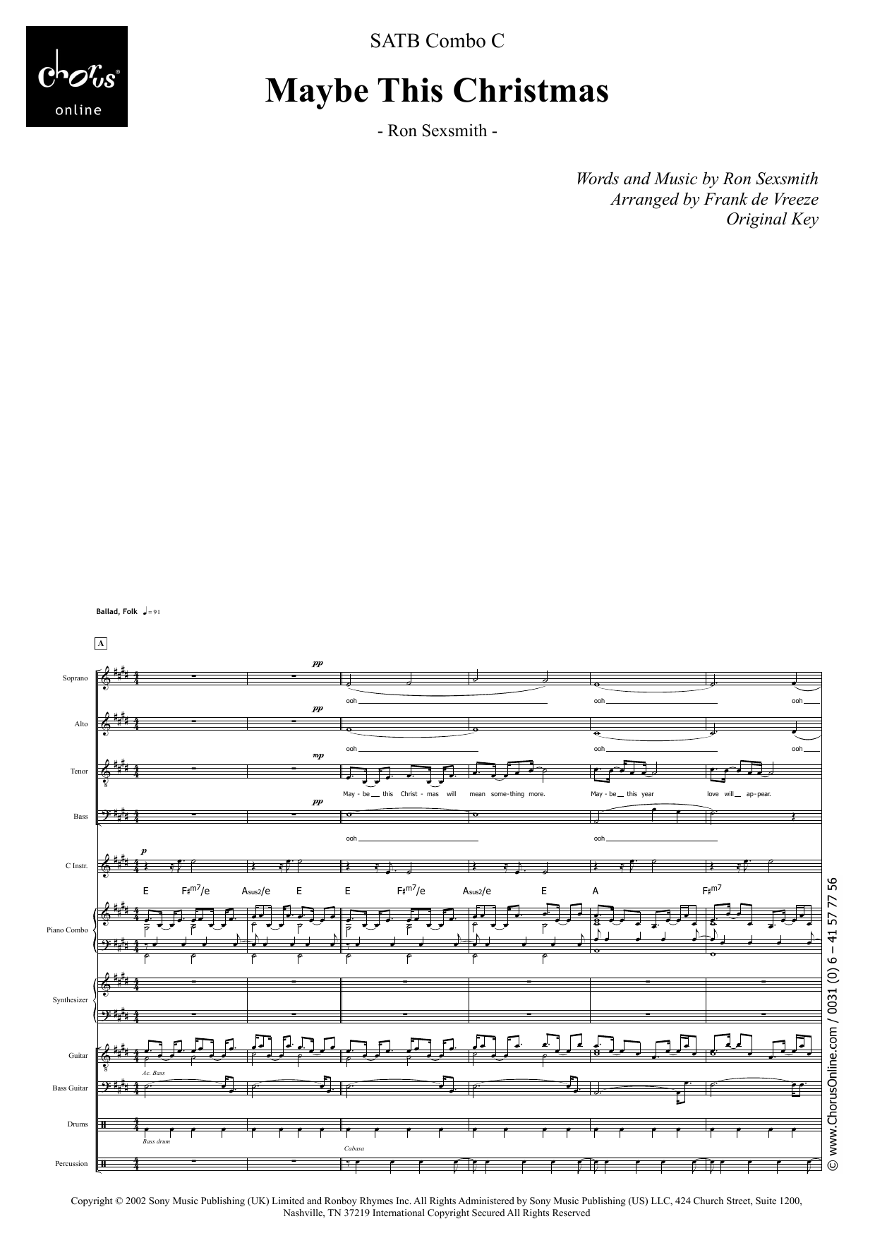 Maybe This Christmas (arr. Frank de Vreeze): SATB Choral Octavo