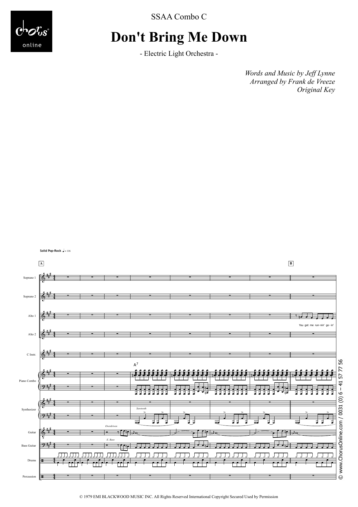 Don't Bring Me Down (arr. Frank de Vreeze): SSAA Choral Octavo