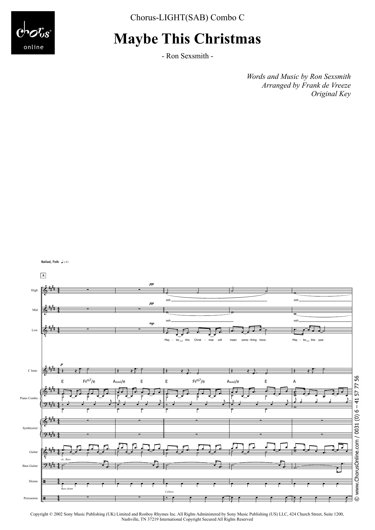 Maybe This Christmas (arr. Frank de Vreeze): SAB Choral Octavo