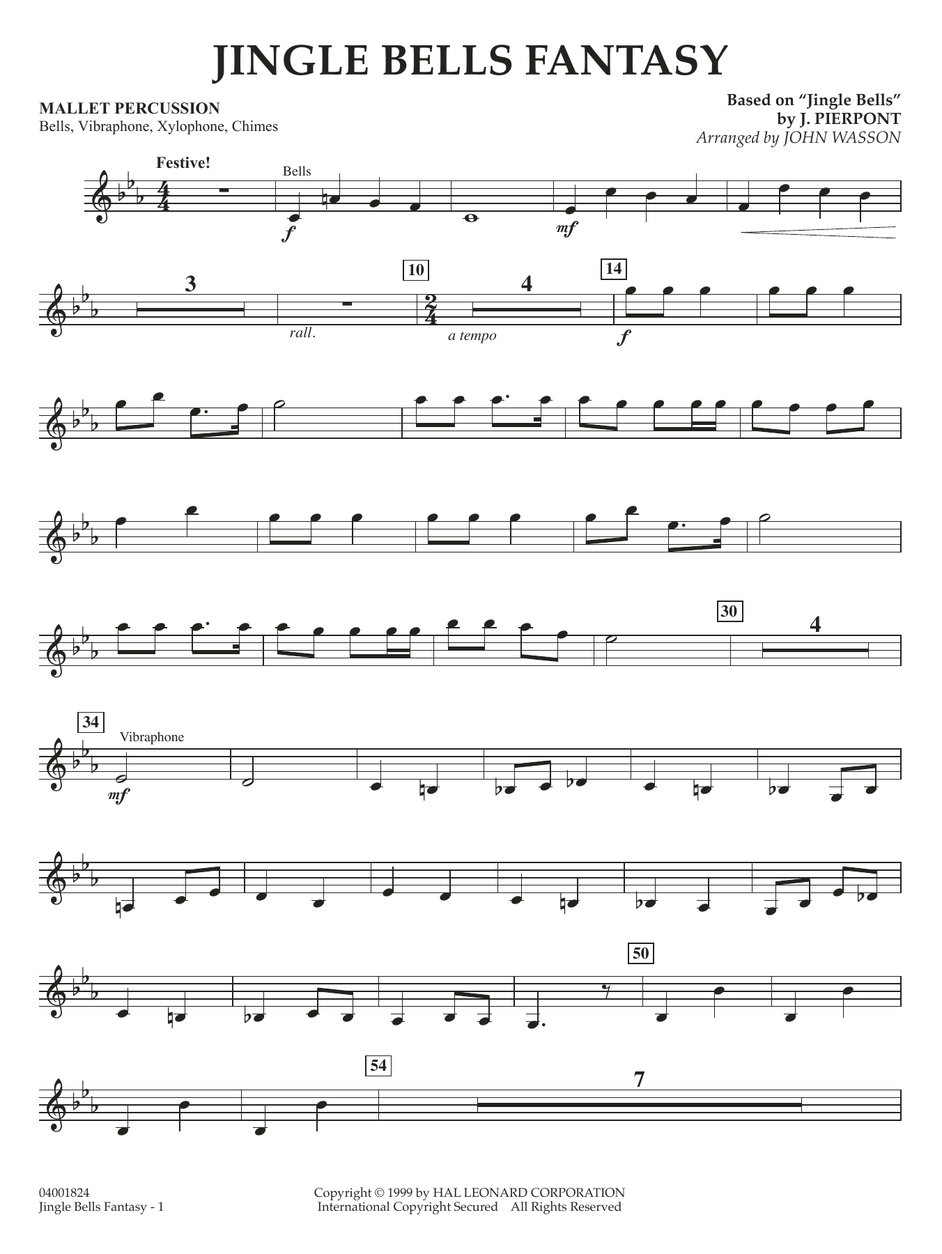 Jingle Bells Fantasy Mallet Percussion Sheet Music John Wasson