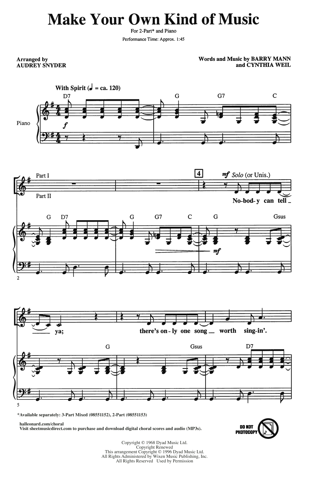 Make Your Own Kind Of Music (arr. Audrey Snyder)