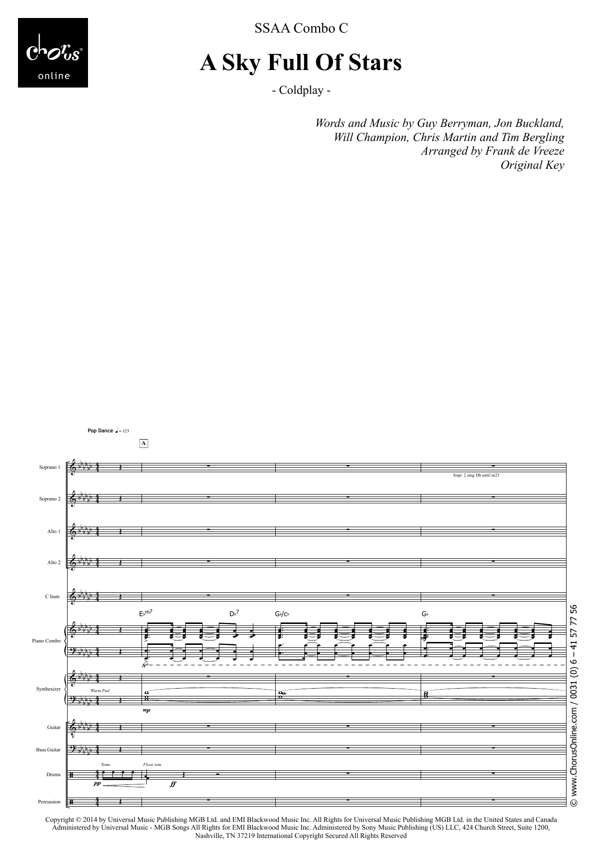 A Sky Full Of Stars (arr. Frank de Vreeze): SSAA Choral Octavo