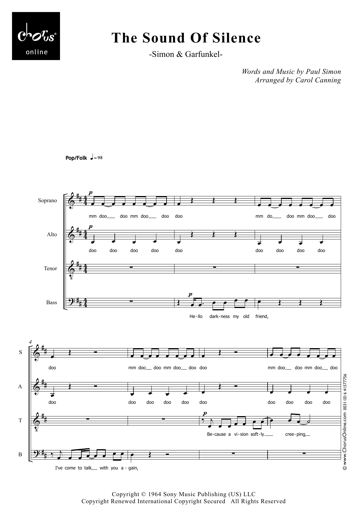 The Sound Of Silence (arr. Carol Canning): SATB Choral Octavo