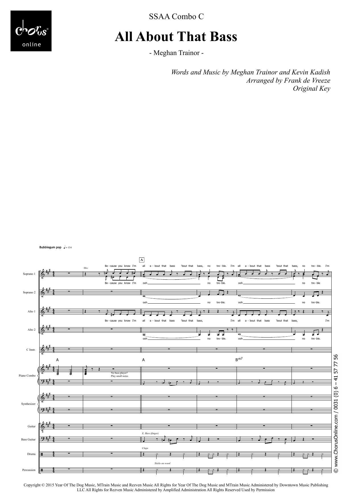 All About That Bass (arr. Frank de Vreeze): SSAA Choral Octavo
