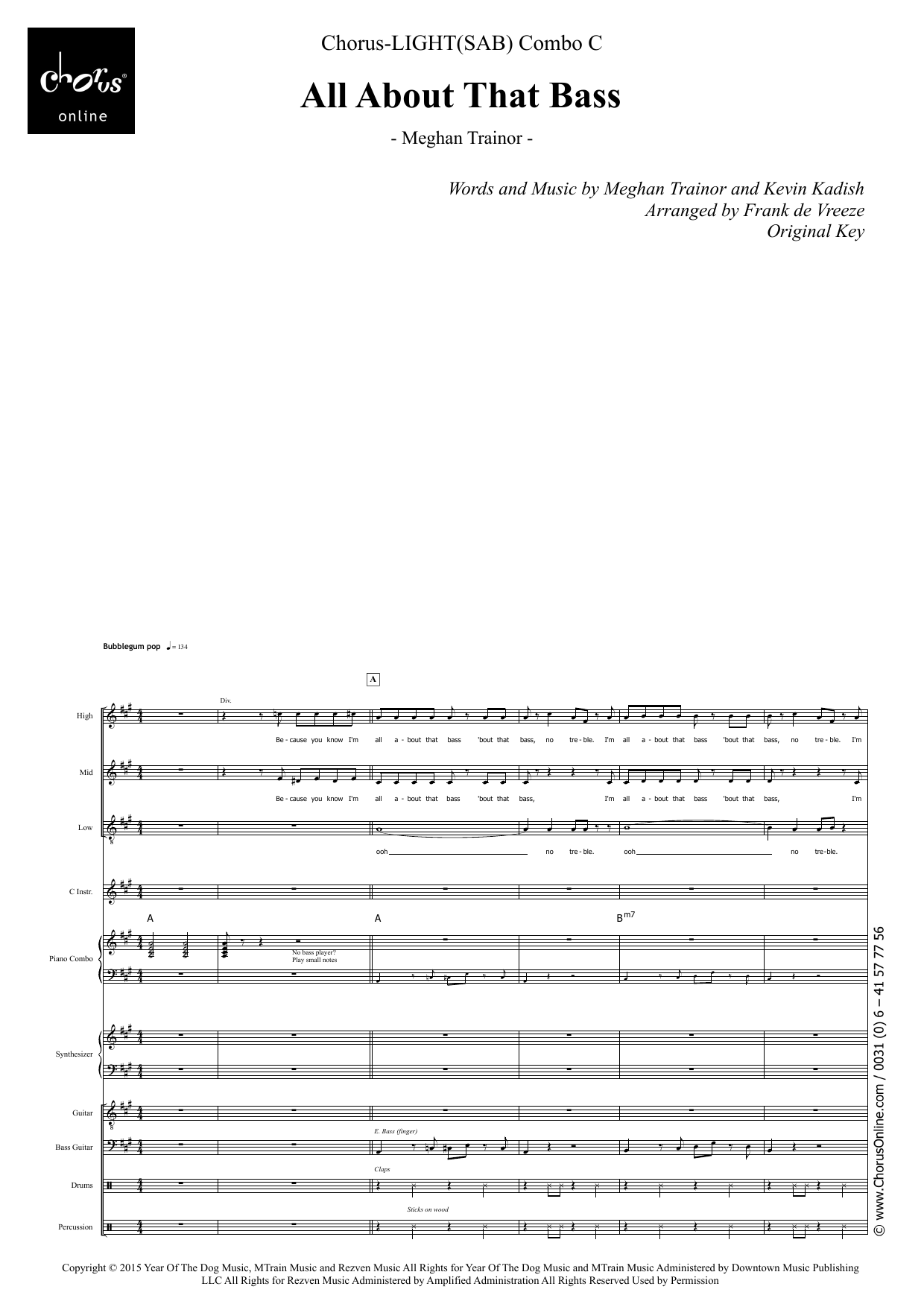 All About That Bass (arr. Frank de Vreeze): SAB Choral Octavo