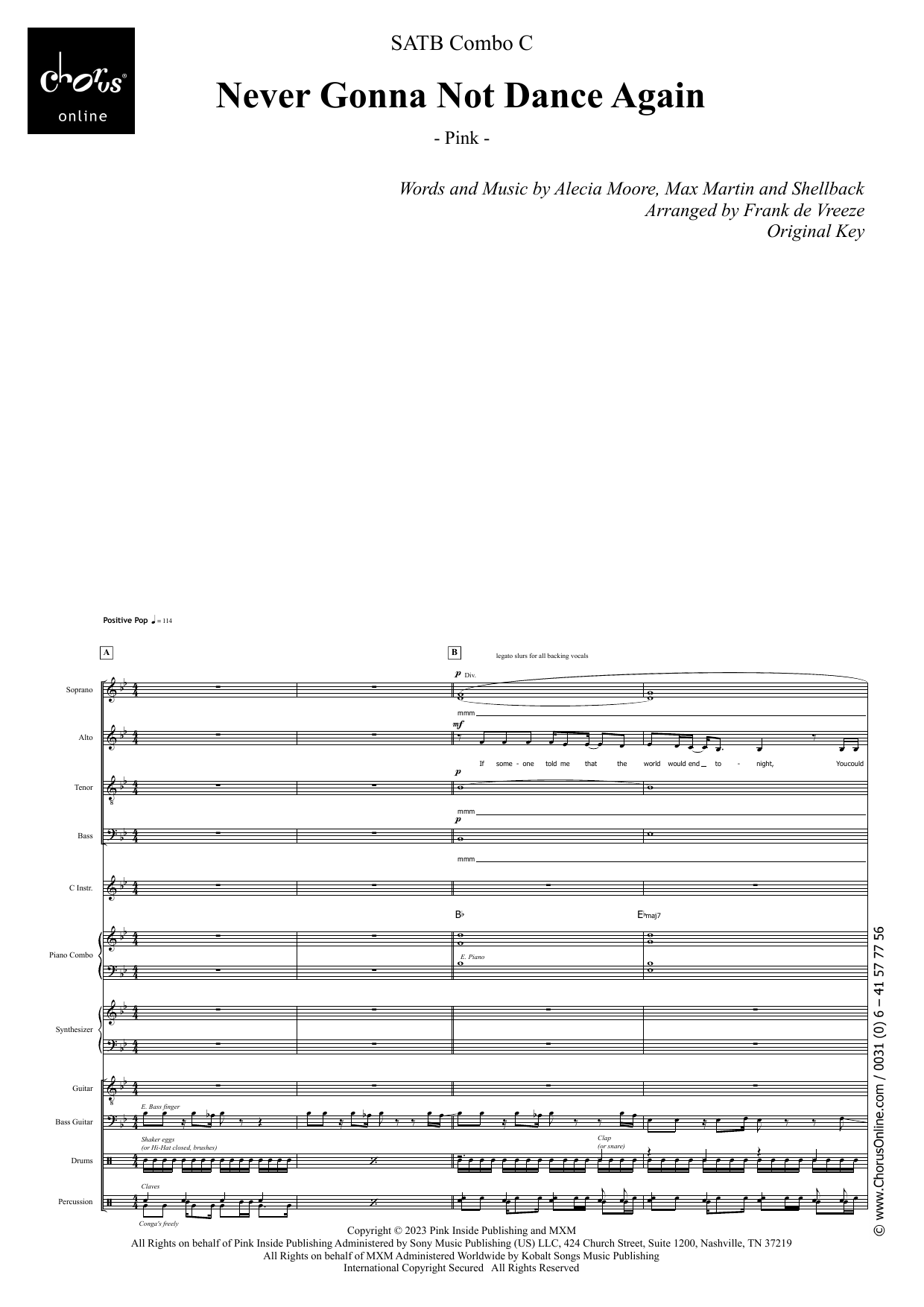 Never Gonna Not Dance Again (arr. Frank de Vreeze): SATB Choral Octavo