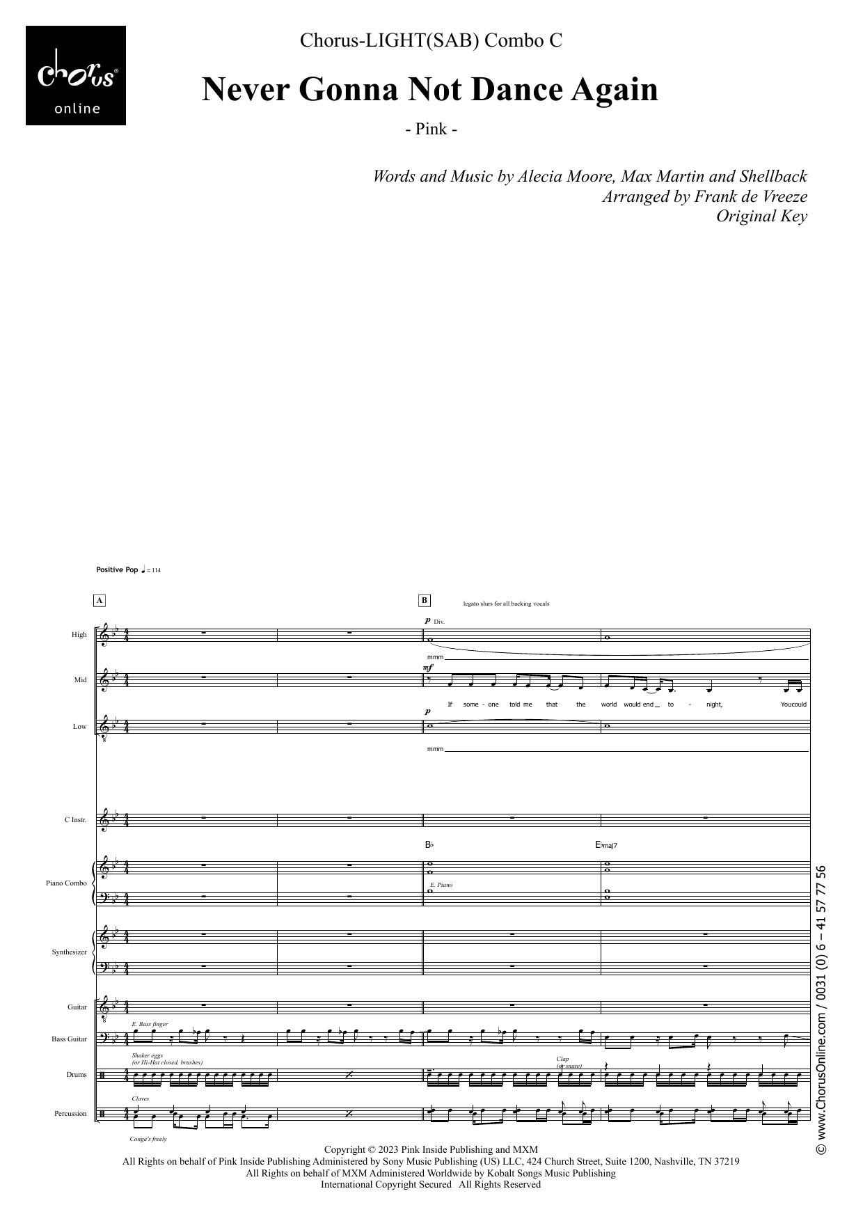 Never Gonna Not Dance Again (arr. Frank de Vreeze): SAB Choral Octavo