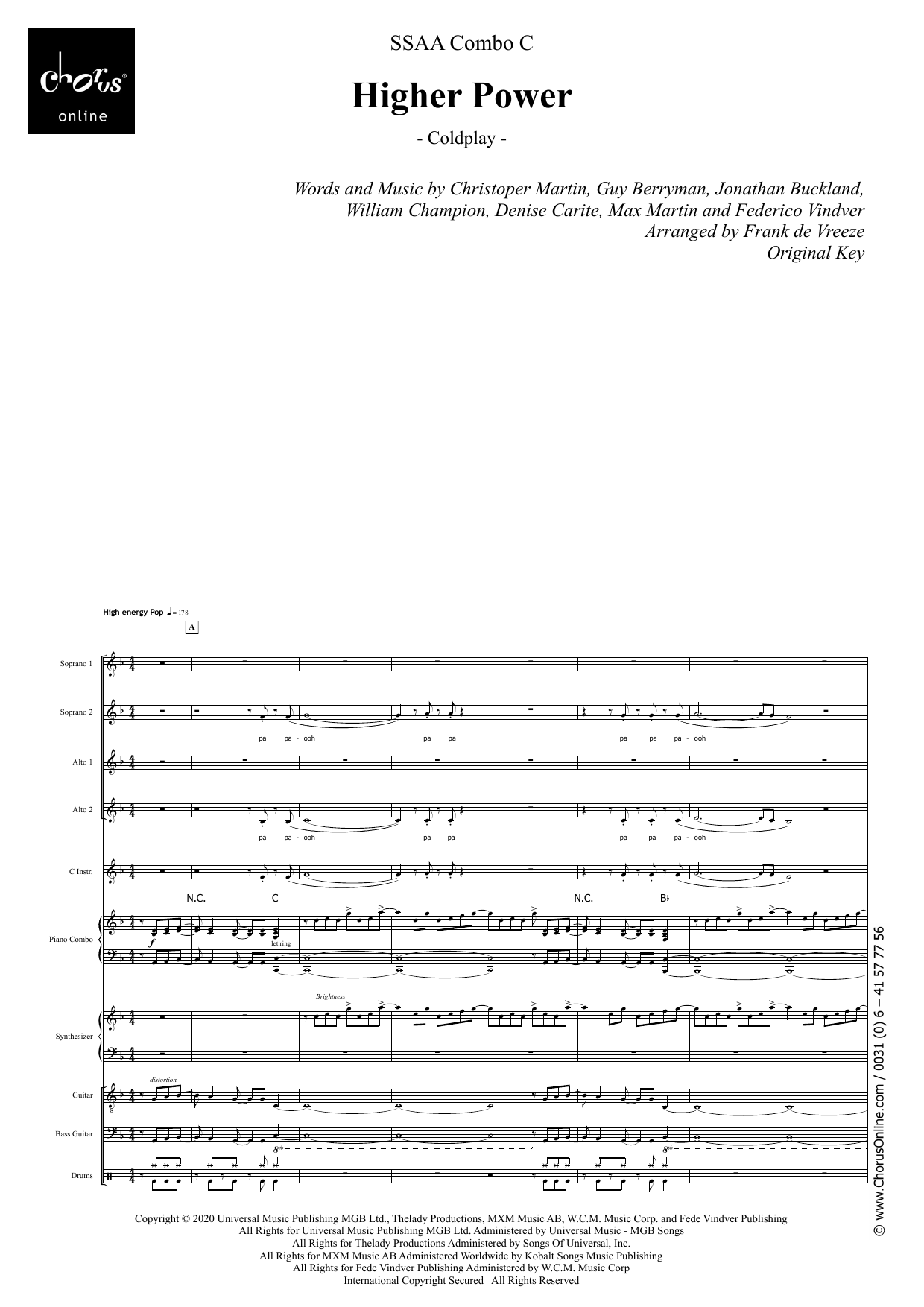 Higher Power (arr. Frank de Vreeze): SSAA Choral Octavo