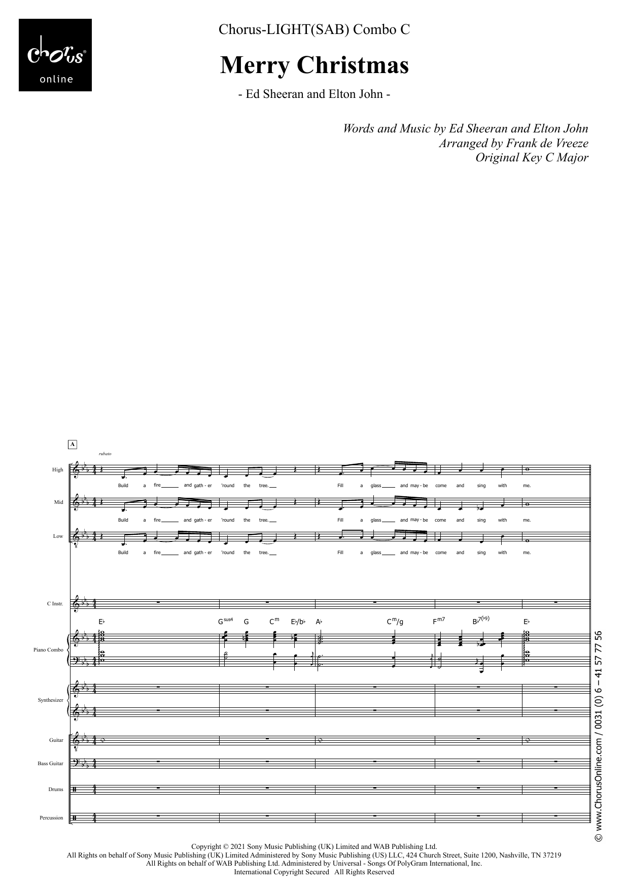 Merry Christmas (arr. Frank de Vreeze): SAB Choral Octavo