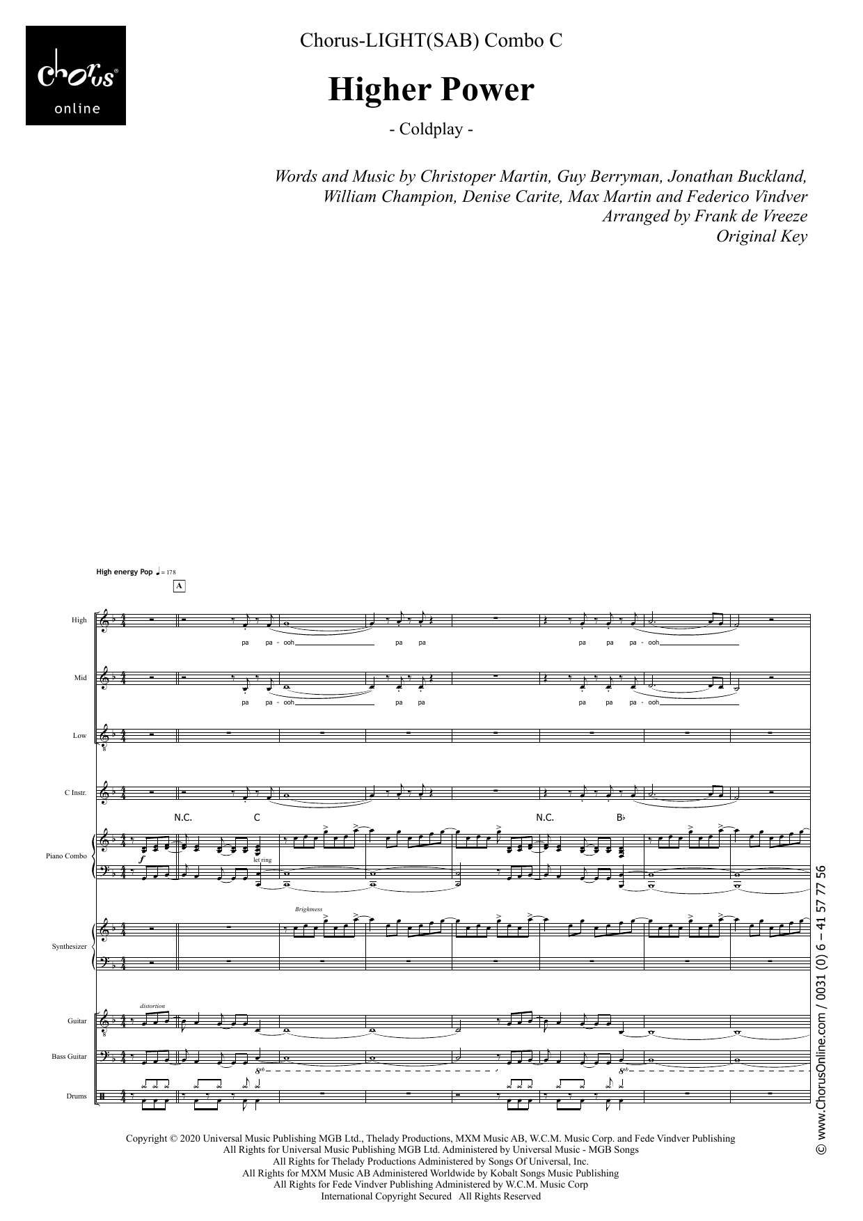 Higher Power (arr. Frank de Vreeze): SAB Choral Octavo