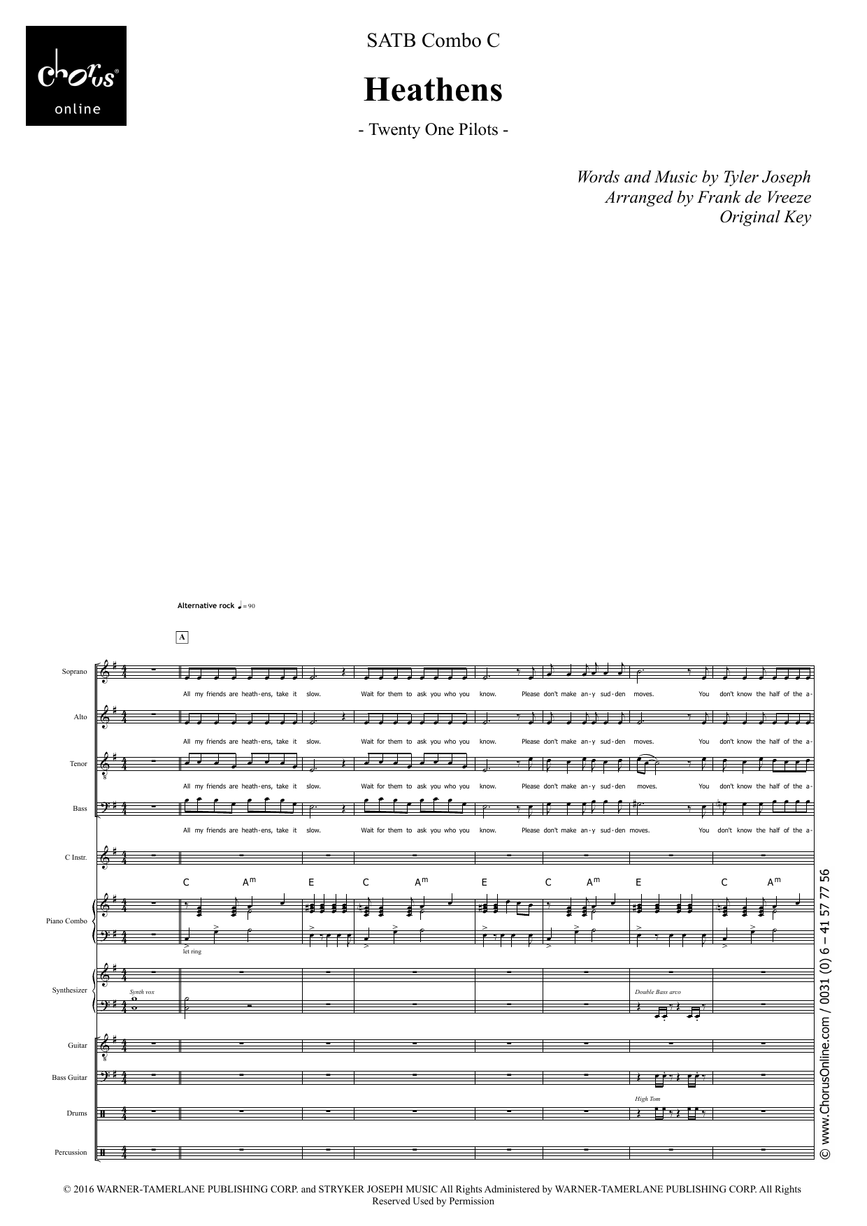 Heathens (arr. Frank de Vreeze): SSAATB Choral Octavo