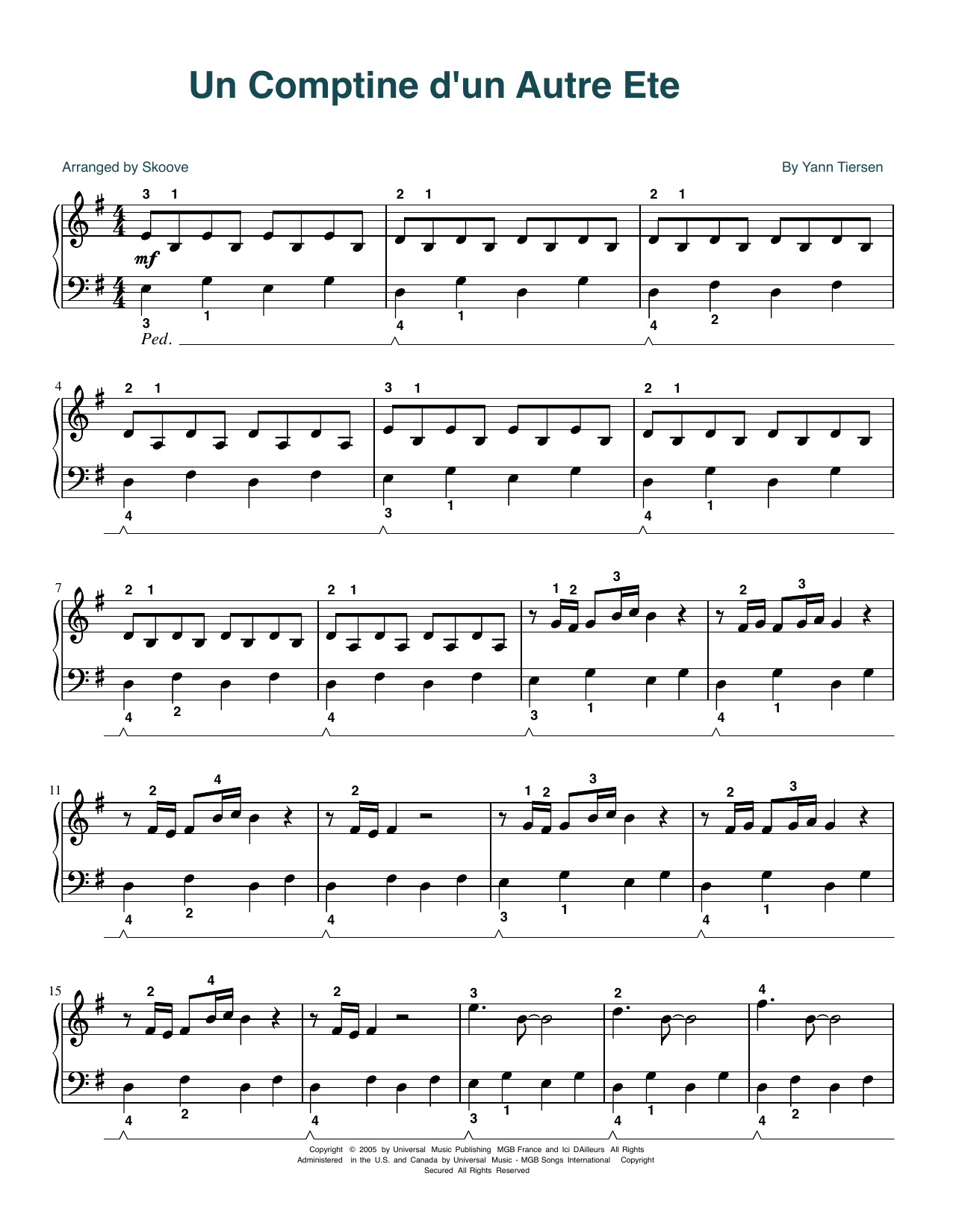 Comptine D un Autre t arr Skoove By Yann Tiersen Sheet Music For Comptine D un Autre t arr Skoove By Yann Tiersen Sheet Music For