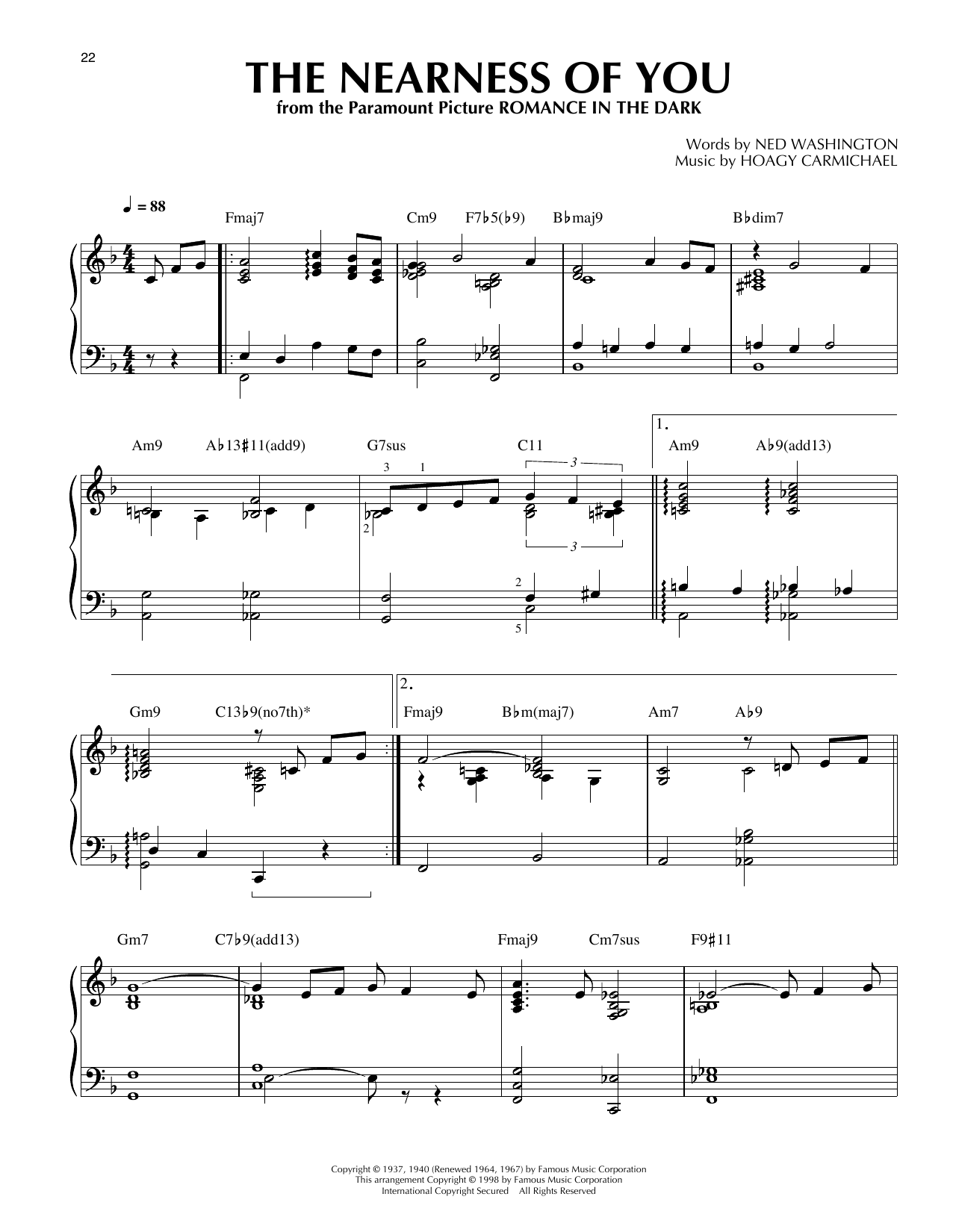 The Nearness Of You (arr. Thomas Coppola): Piano Solo