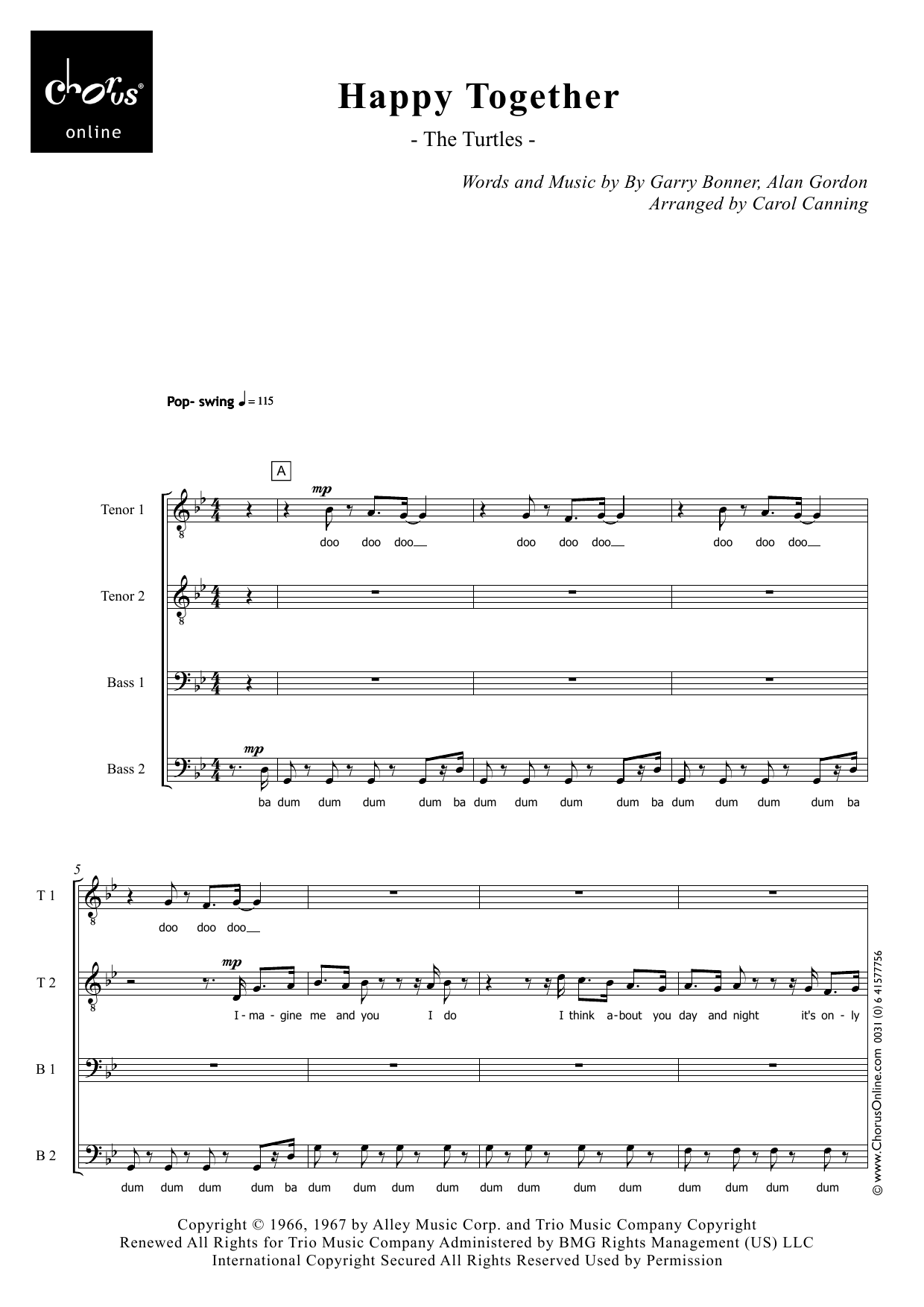 Happy Together (arr. Carol Canning): TTBB Choral Octavo