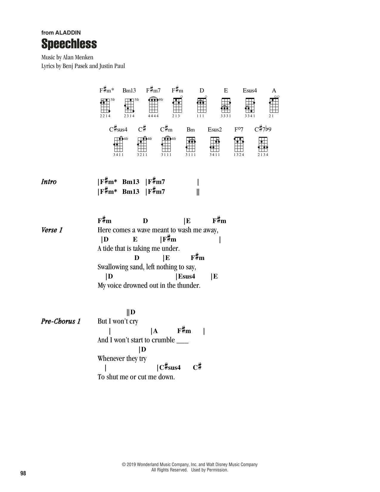 Speechless from Aladdin 2019 By Naomi Scott Sheet Music For Ukulele 